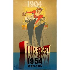 1954 Cartel original de Albert Solon para el 50 aniversario de la Feria de París