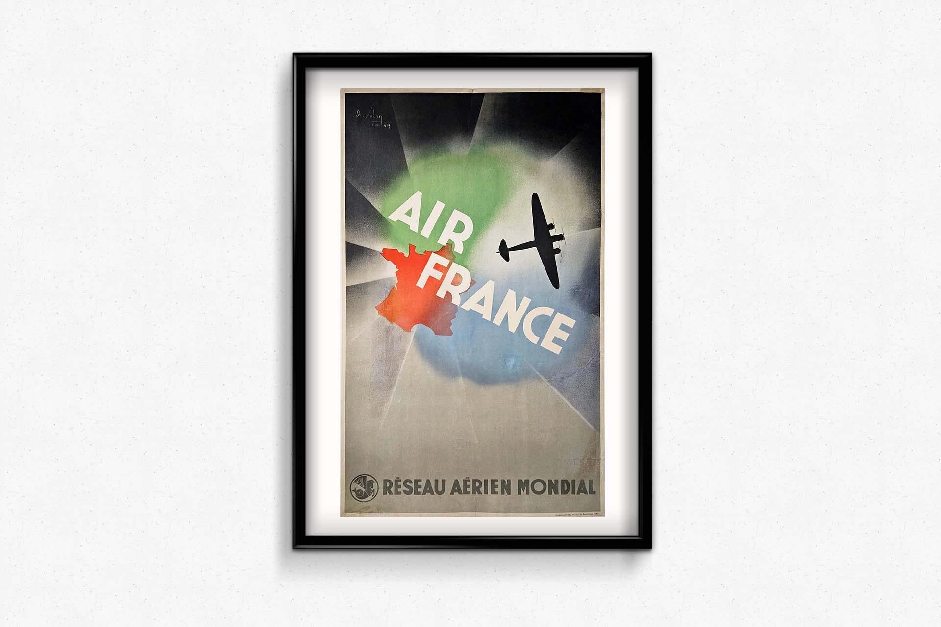 Albert Solon's 1934 original travel poster - Air France Réseau aérien mondial For Sale 2