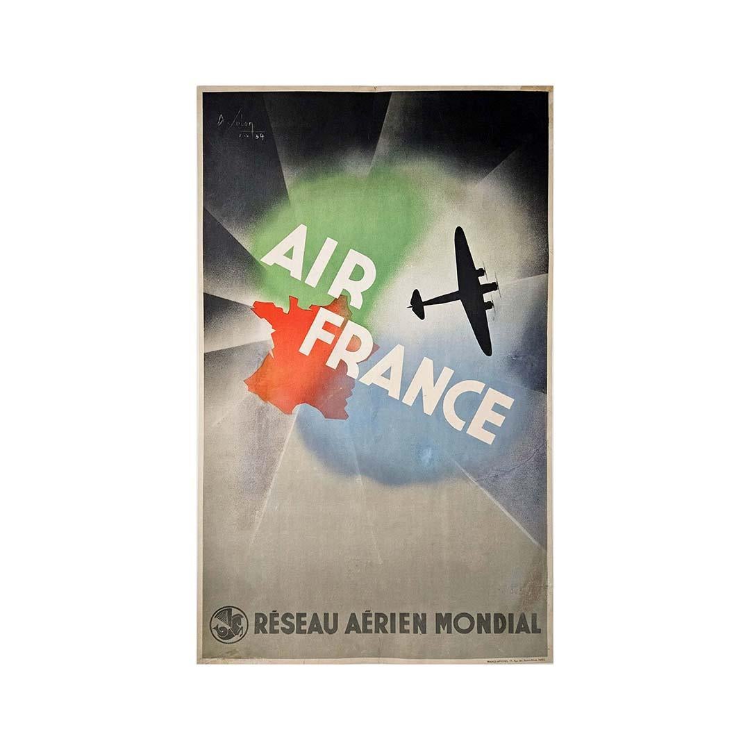 Albert Solons Original-Reiseplakat von 1934 - Air France Réseau aérien mondial im Angebot 3