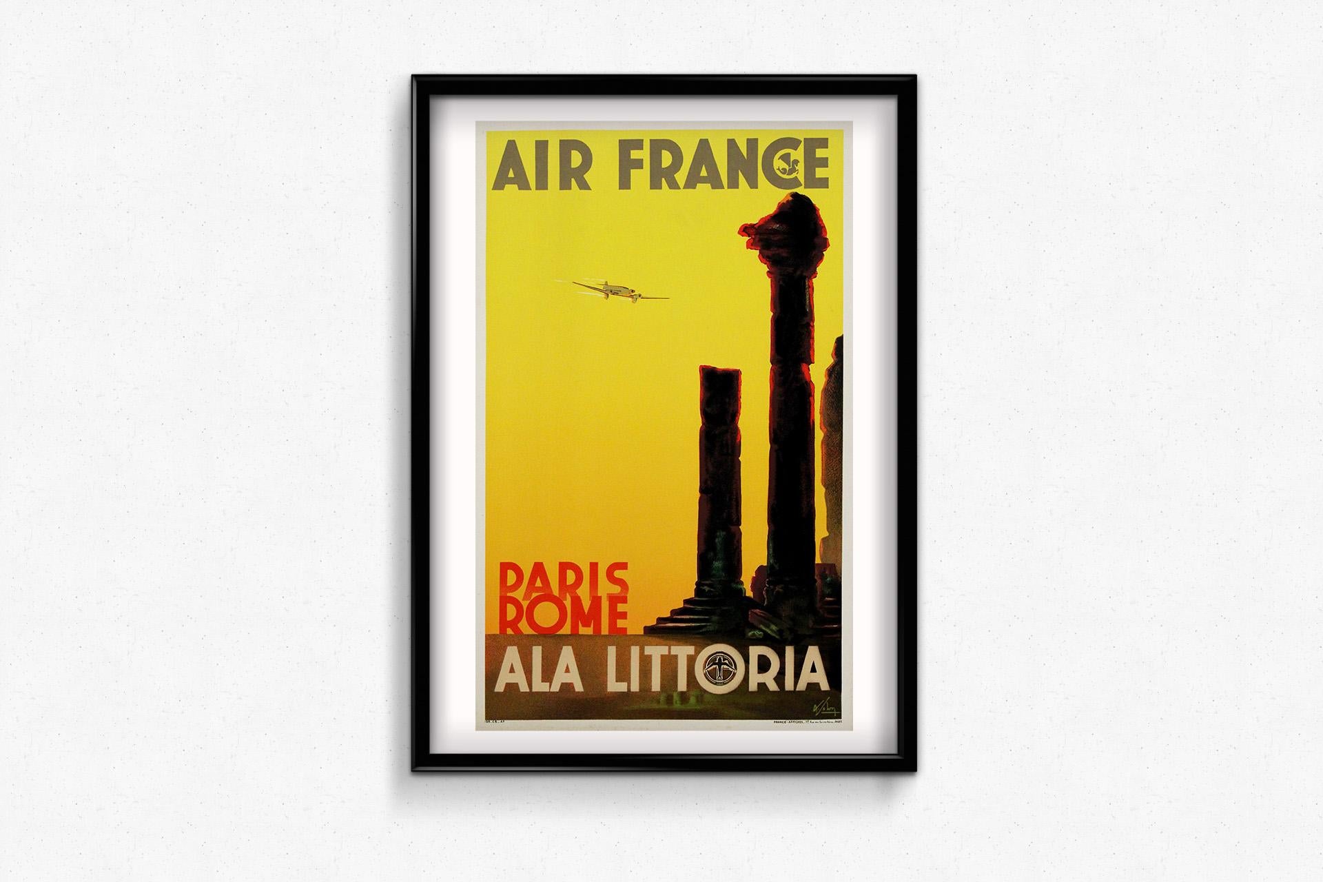 Original 1938 poster by Albert Solon - Air France Paris Rome Ala Littoria For Sale 1