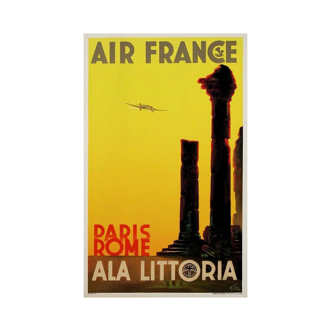 Original 1938 poster by Albert Solon - Air France Paris Rome Ala Littoria For Sale 3