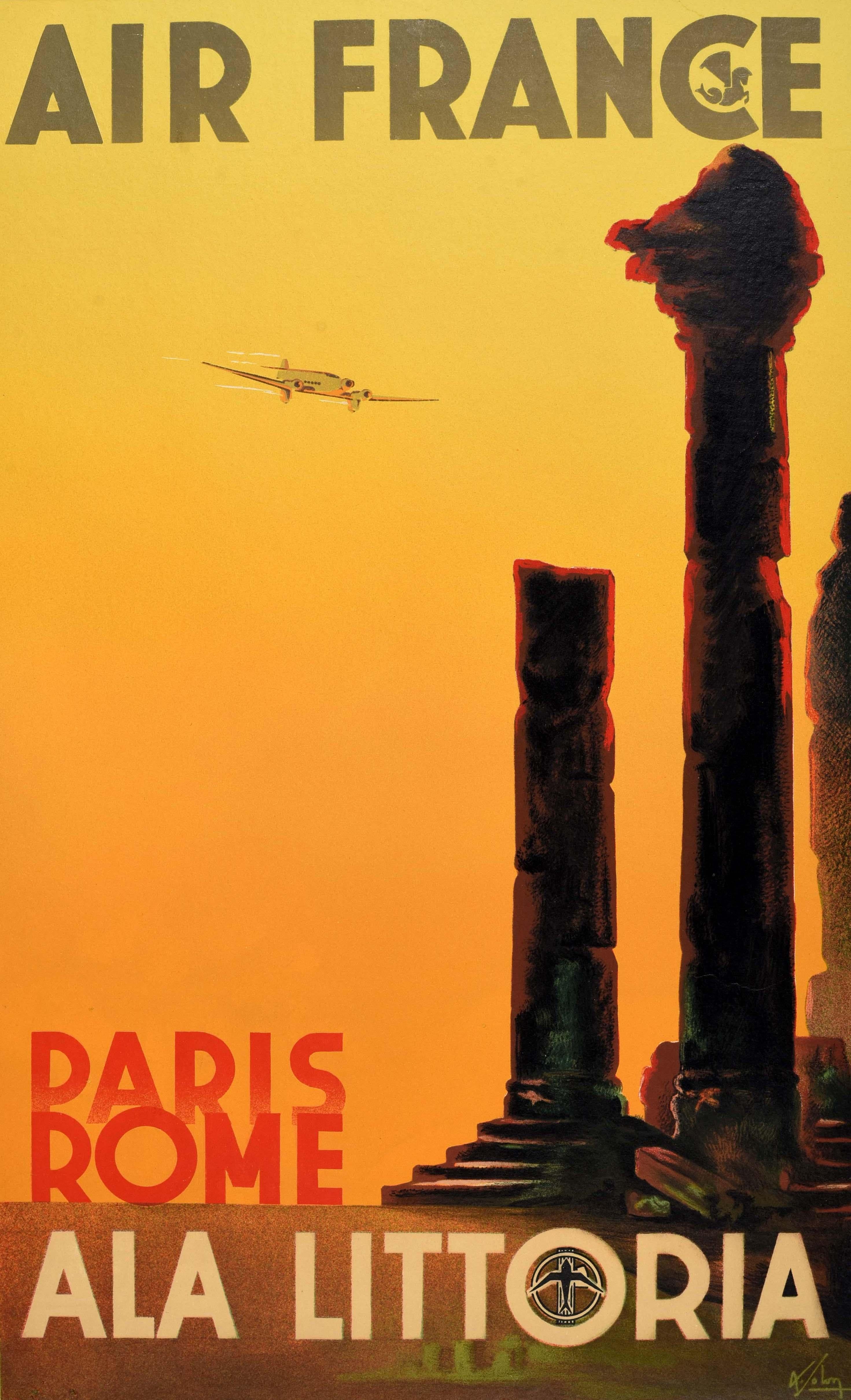 Affiche de voyage originale vintage d'Air France, Paris, Rome, Ala Littoria, Albert Solon en vente 1