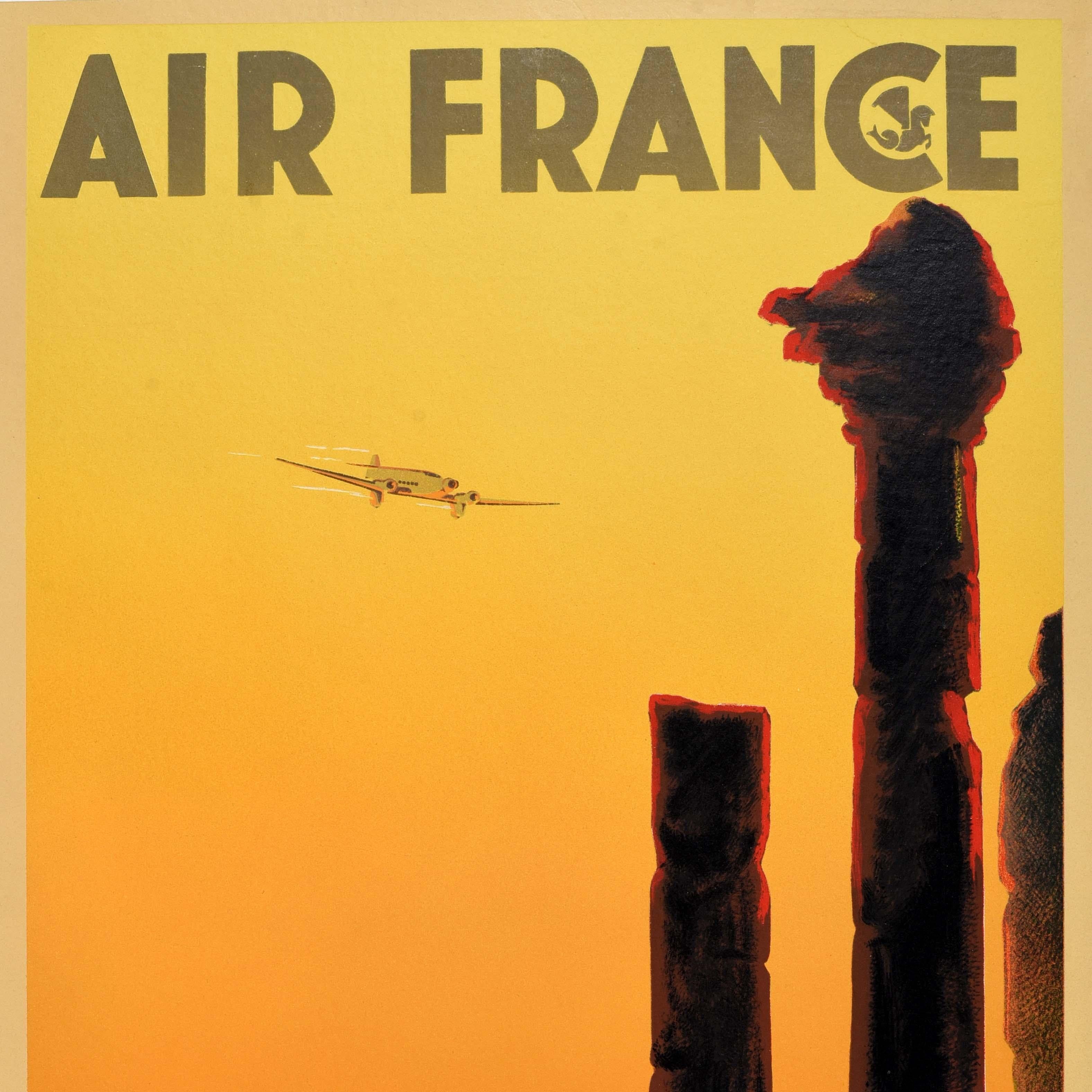 Original Vintage Travel Poster Air France Paris Rome Ala Littoria Albert Solon For Sale 2