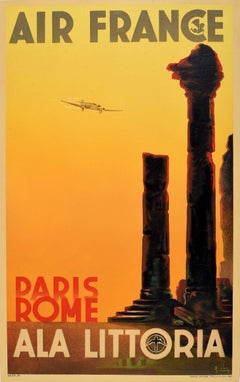 Original-Vintage-Reiseplakat Air France Paris Rom Ala Littoria Albert Solon