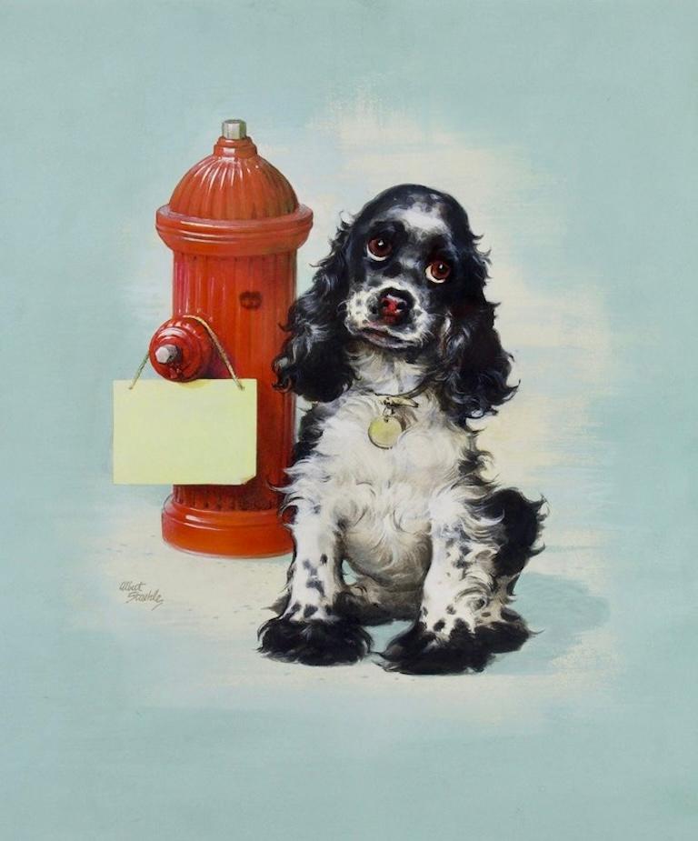 Butch at Fire Hydrant, "Wet Paint" - Original Promotional Illustration of a Dog