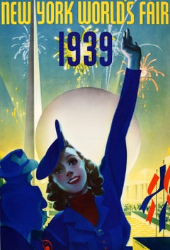 Original Vintage Poster New York World Fair 1939 Fireworks Art Deco Staehle USA