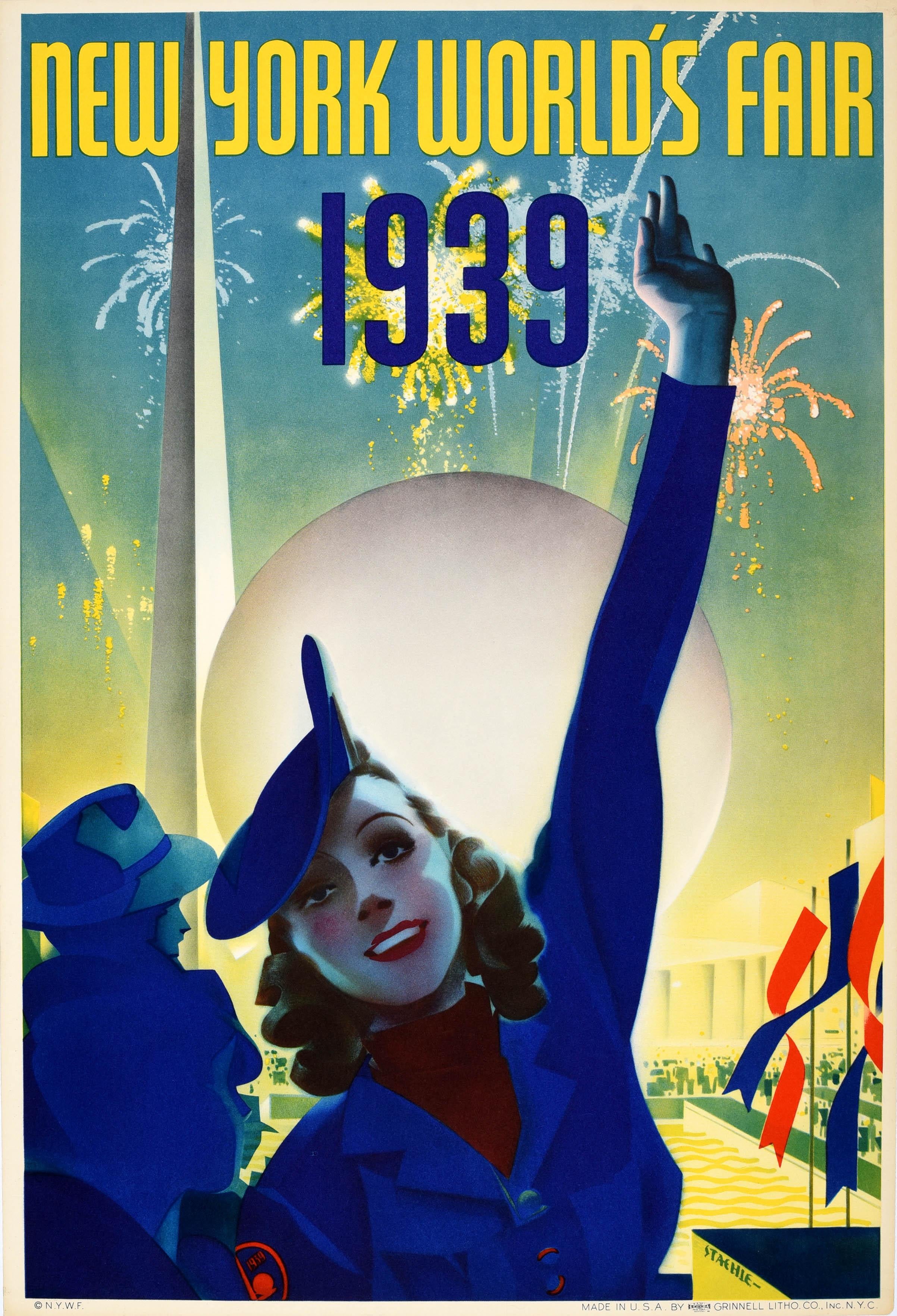 Albert Staehle Print - Original Vintage Poster New York World Fair 1939 Fireworks Art Deco Staehle USA