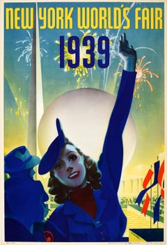 Original Vintage Poster New York World Fair 1939 Fireworks Art Deco Staehle USA