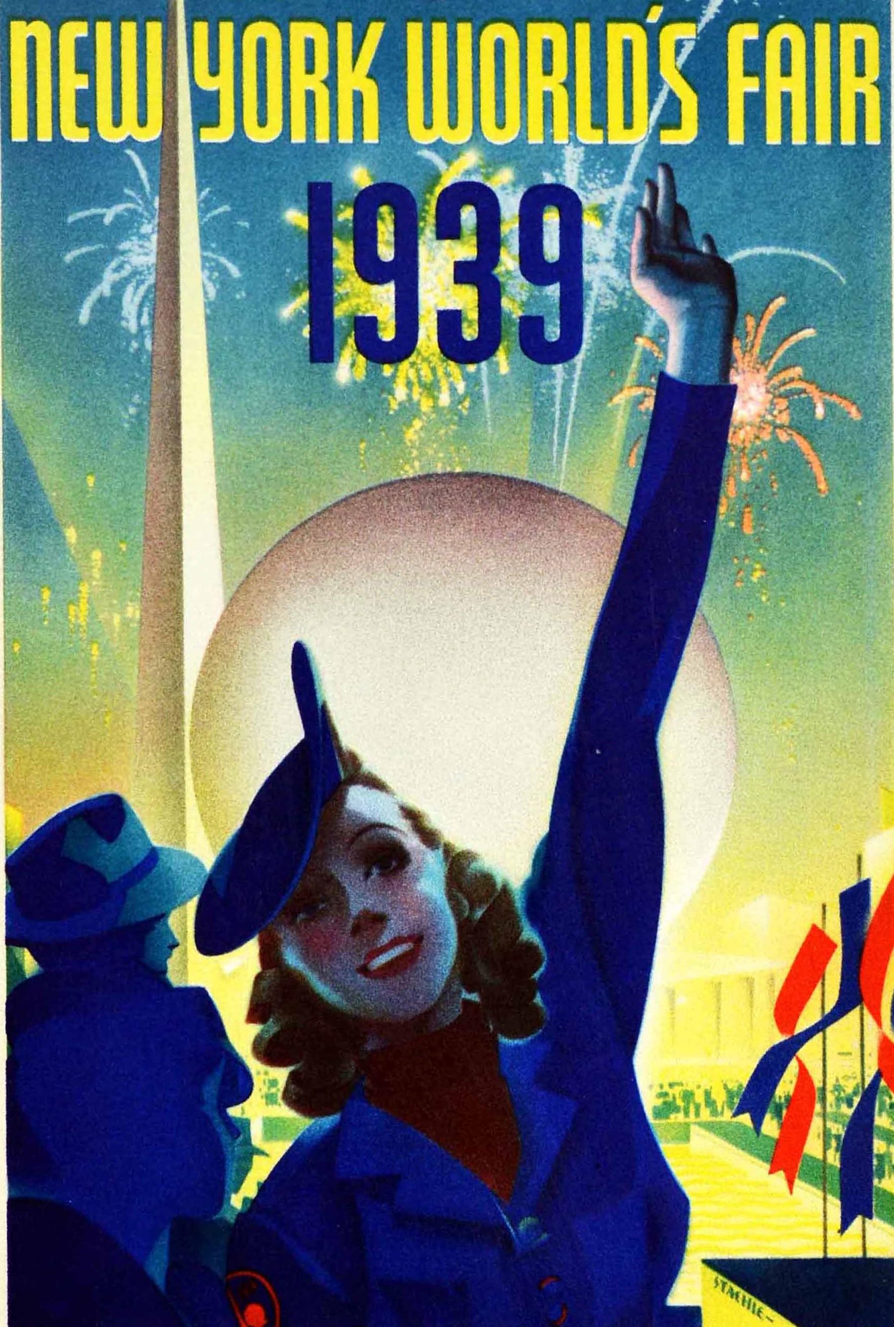 Original Vintage Poster New York World's Fair Modernist Trylon Perisphere Design - Art Deco Print by Albert Staehle