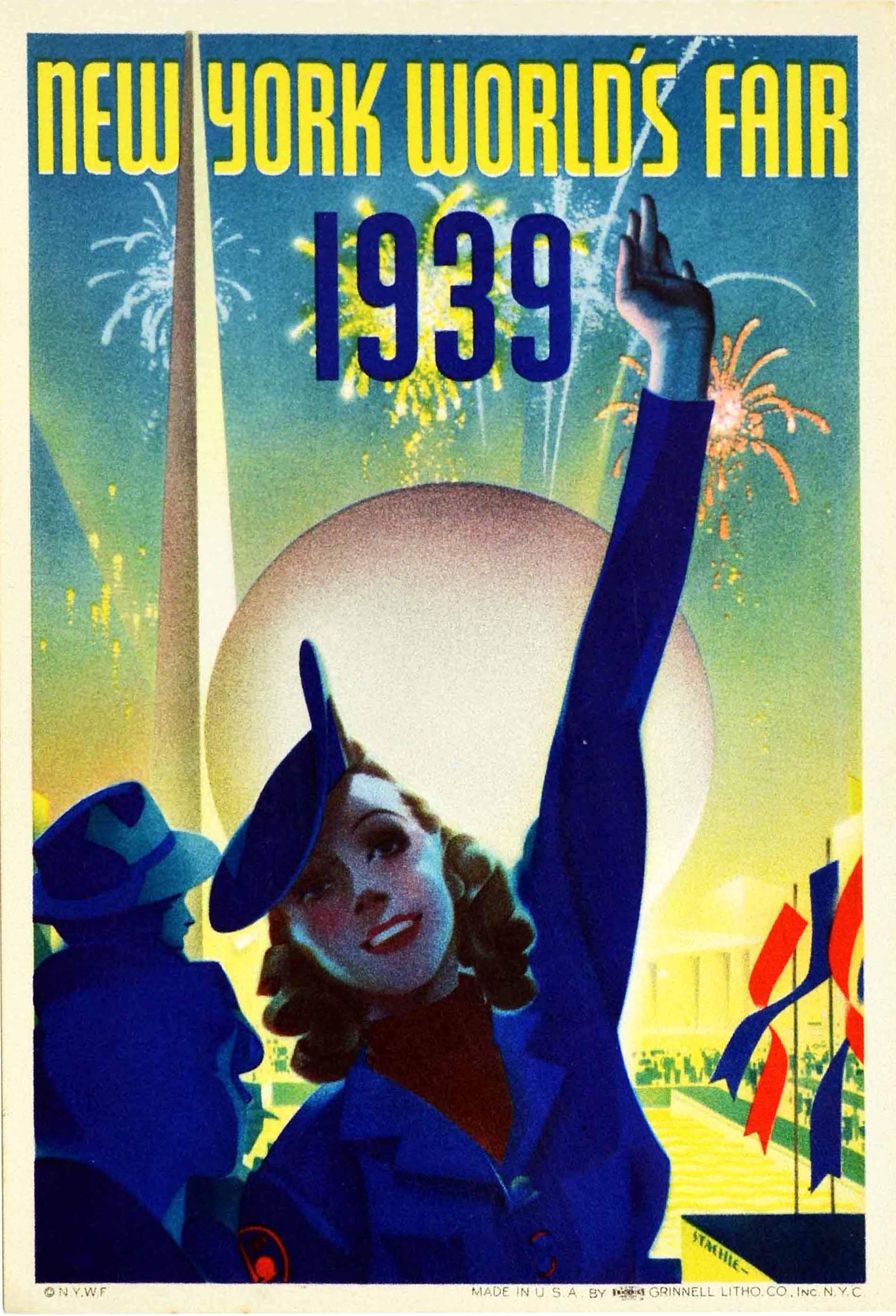 Albert Staehle Print - Original Vintage Poster New York World's Fair Modernist Trylon Perisphere Design