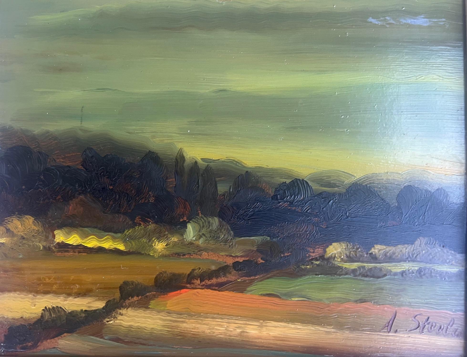 Albert Steel Belgian Landscape Oil on Panel Signed, 1960 In Good Condition In Ross, CA