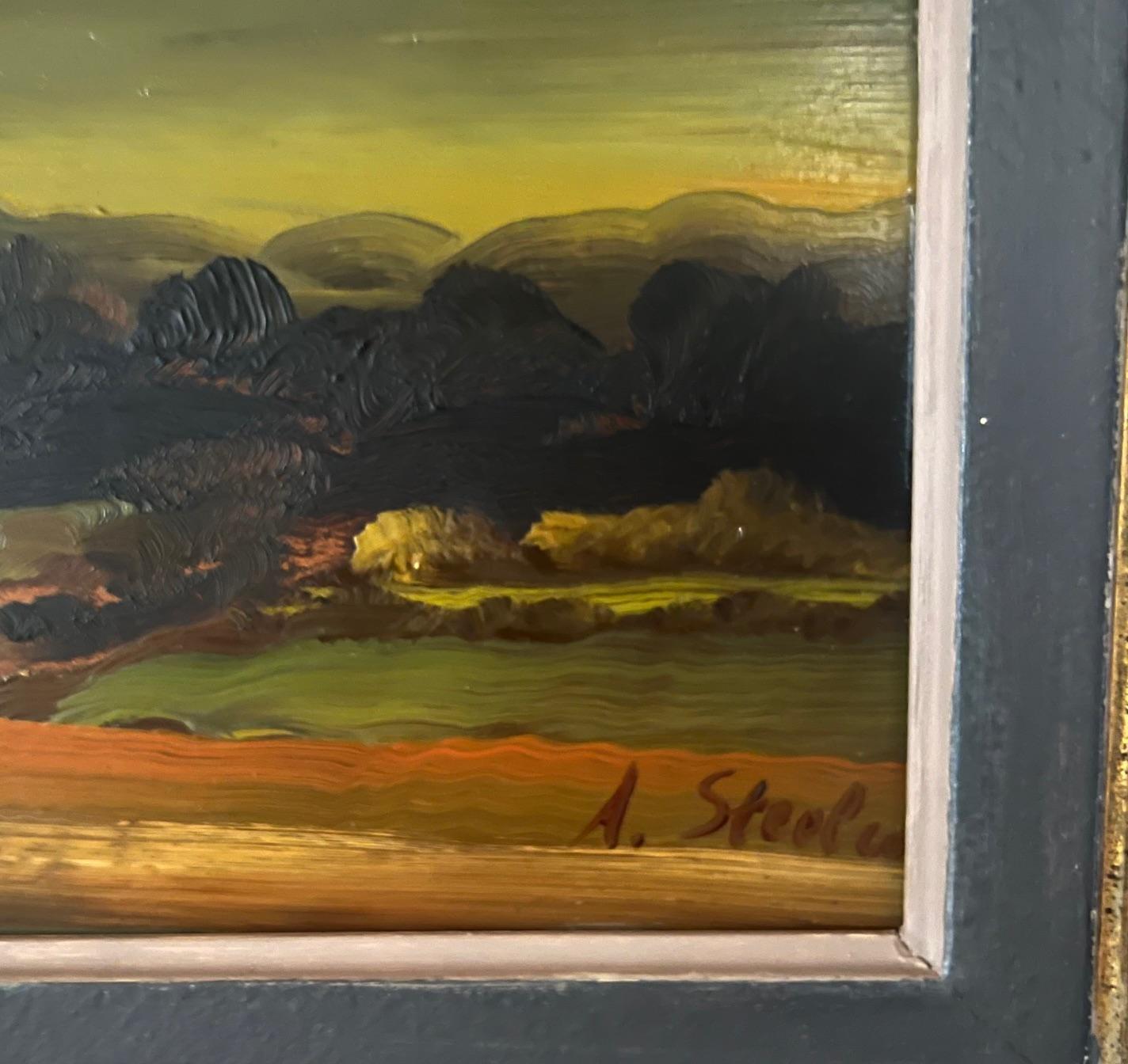 Mid-20th Century Albert Steel Belgian Landscape Oil on Panel Signed, 1960
