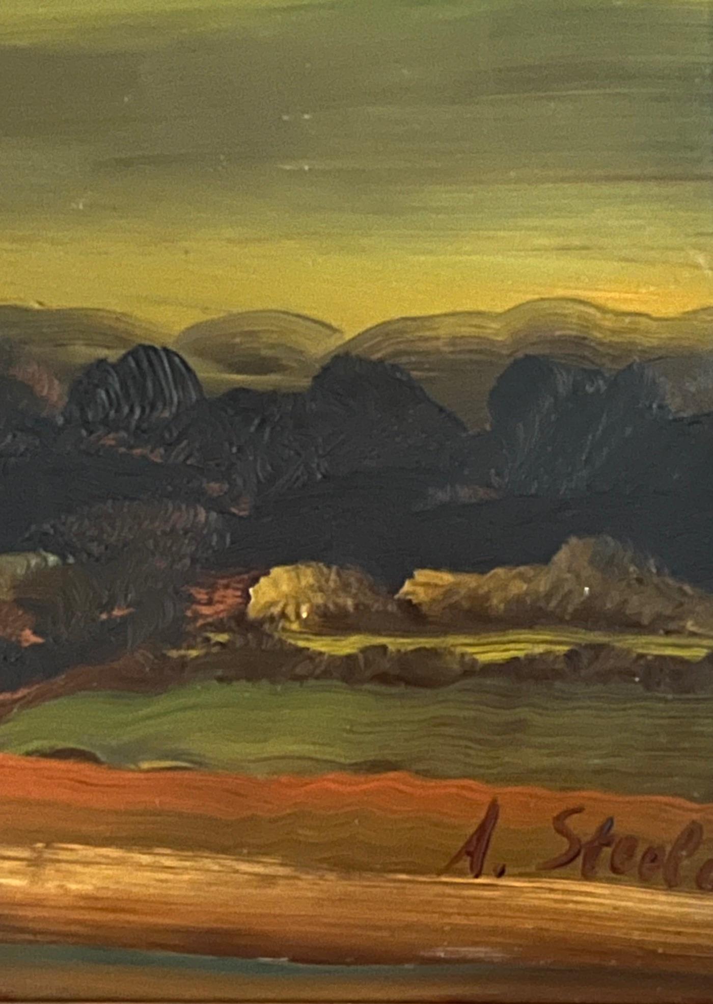 Paint Albert Steel Belgian Landscape Oil on Panel Signed, 1960