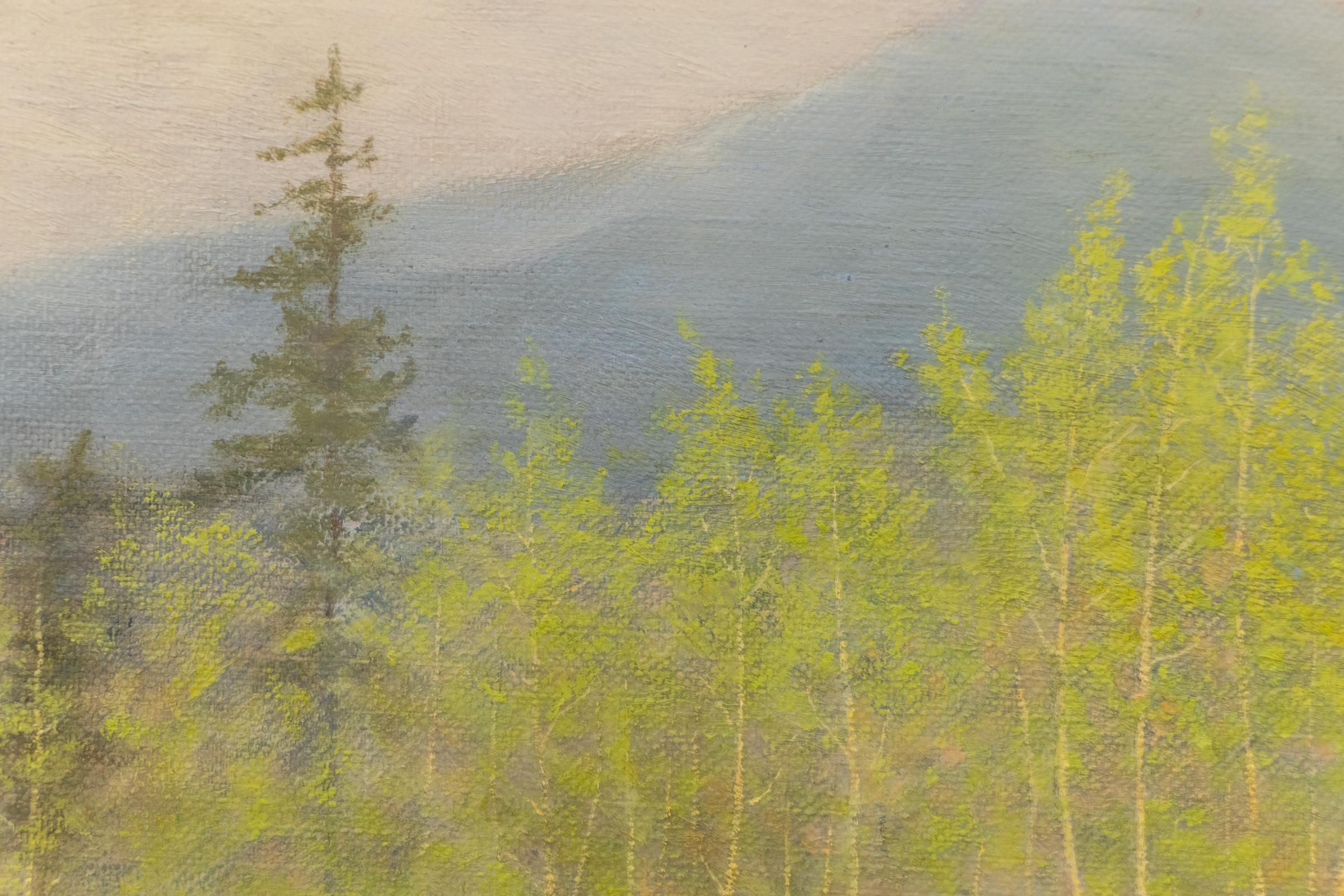 Pastellfarbenes Ölgemälde aus den 1920er Jahren von Aspen & Craig Meadows in Spring, Colorado im Angebot 1
