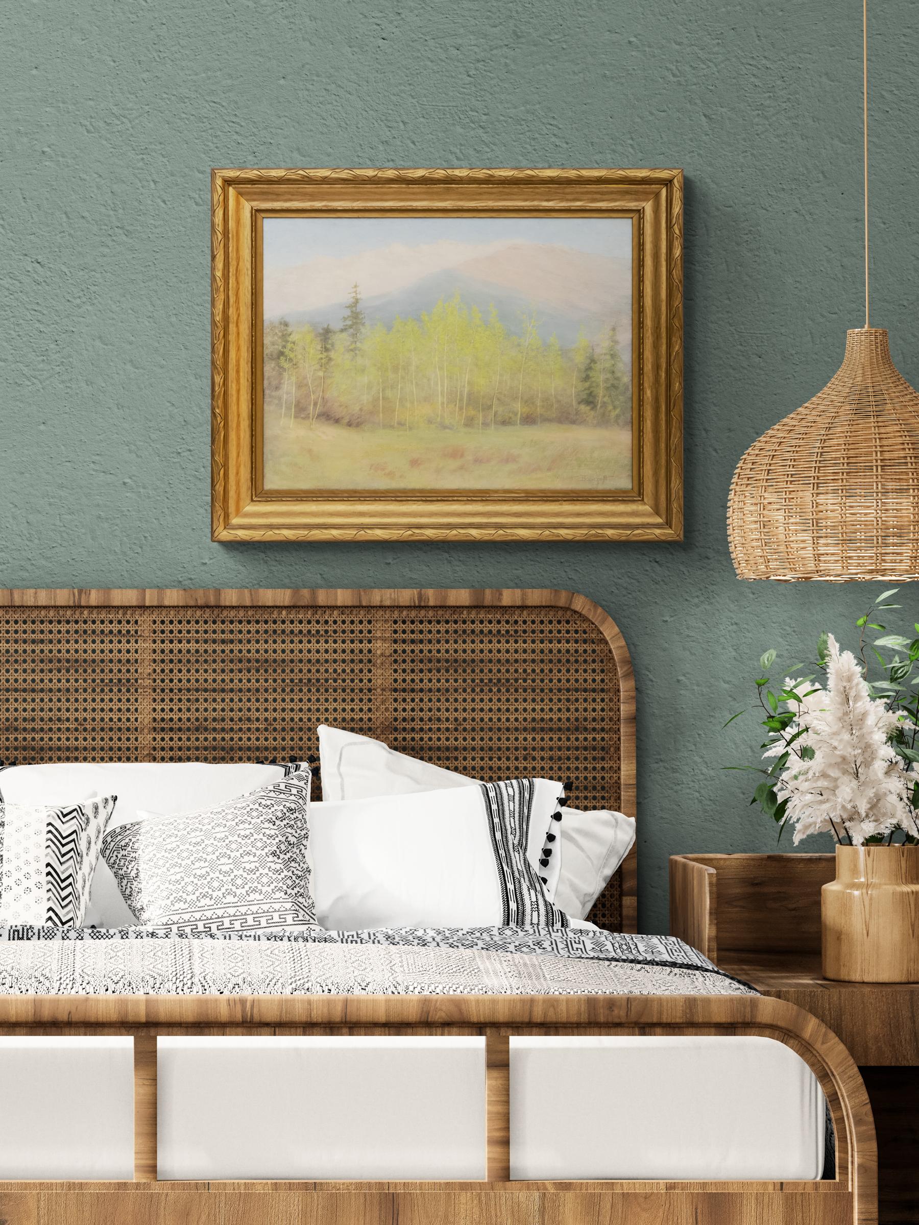 Pastellfarbenes Ölgemälde aus den 1920er Jahren von Aspen & Craig Meadows in Spring, Colorado im Angebot 2
