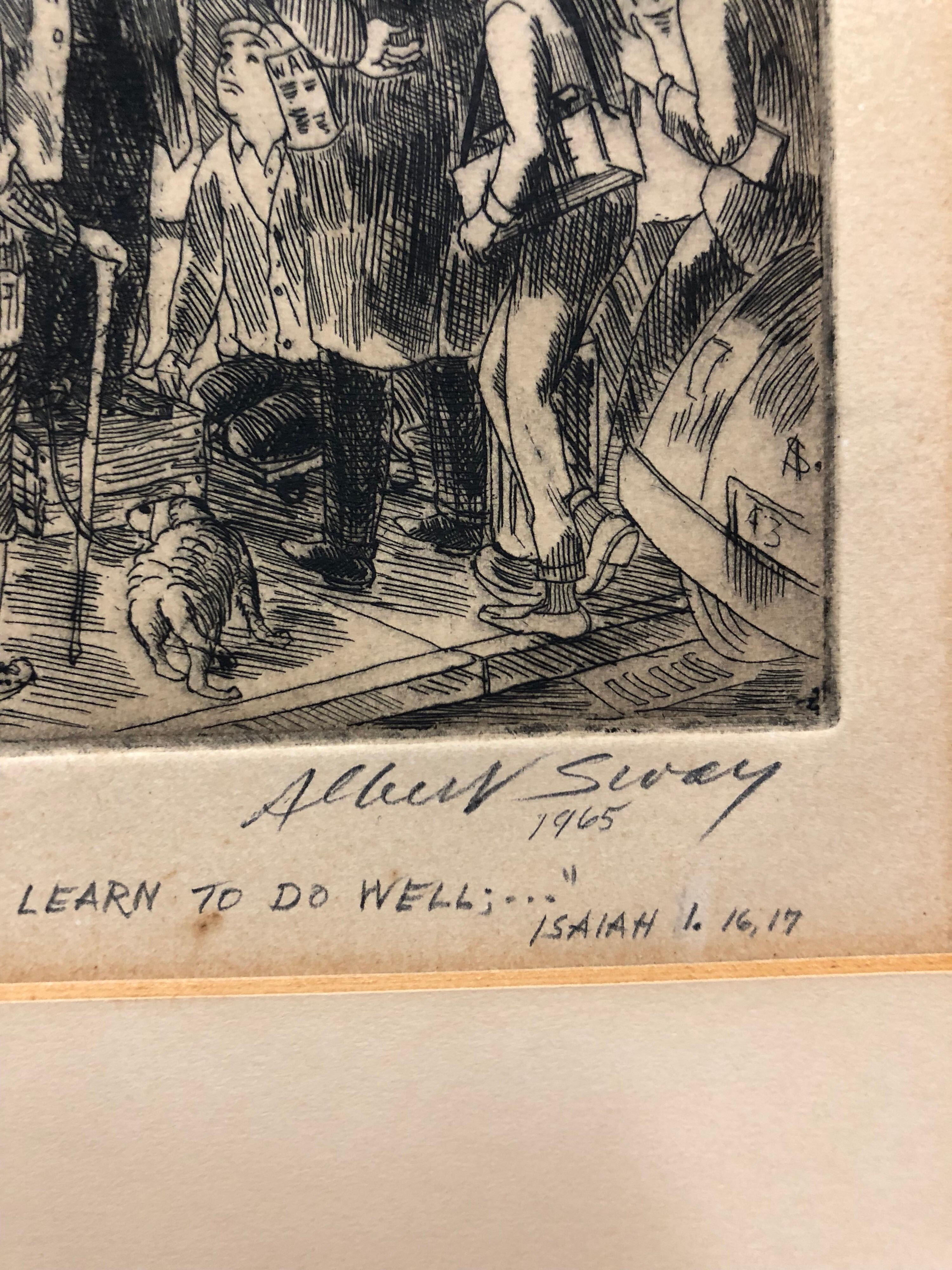 18.5x15.5, 6.25 x 5 mat cut size. edition 1/6 signed and dated.

Albert Sway (b.1913) 
Painter, illustrator, etcher, lithographer, cartoonist and teacher, Albert Sway was born in Cincinnati in 1913. He studied at the Cincinnati Art Academy and the