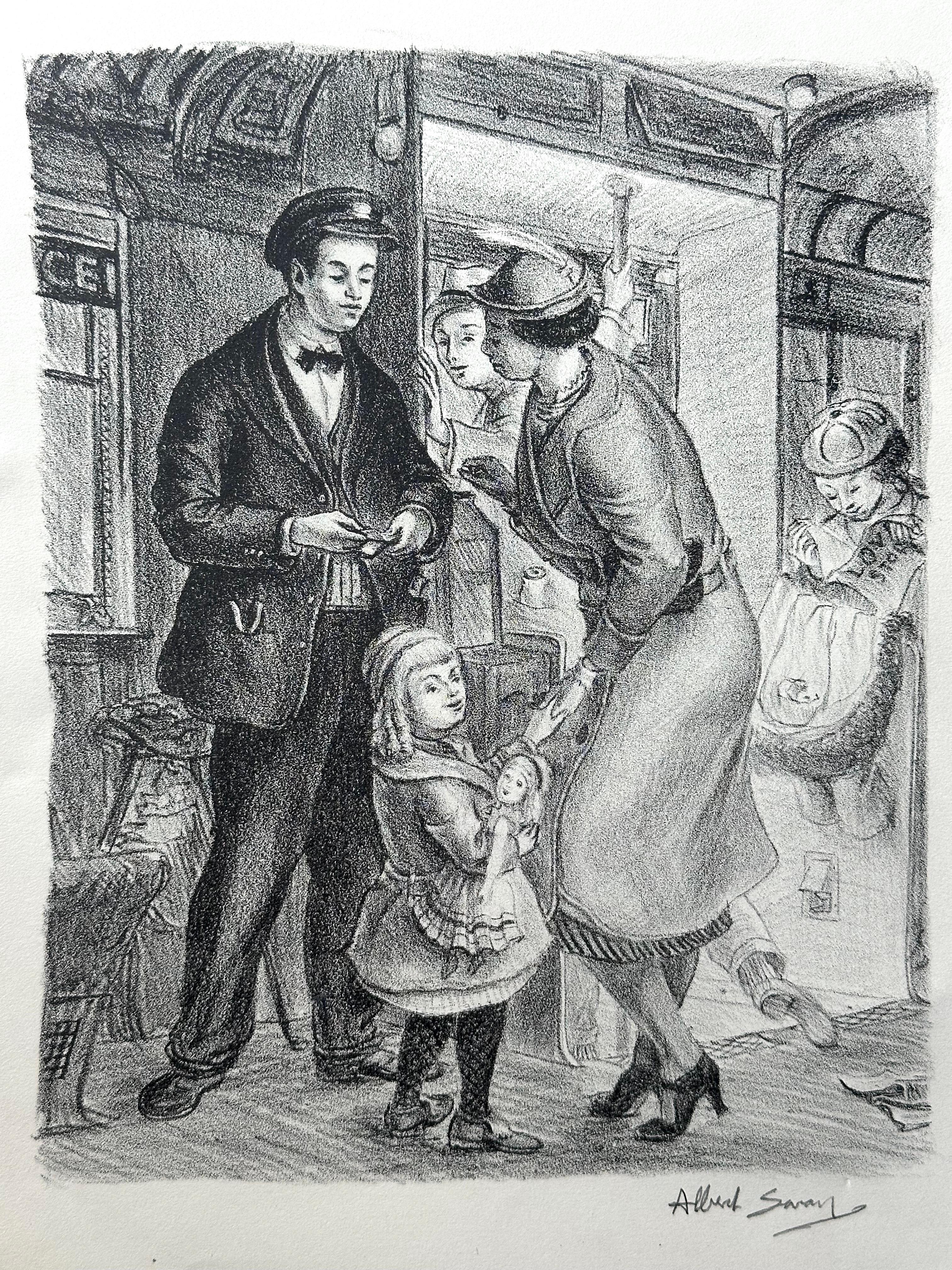 Scène de métro de l'époque WPA Mère & Child