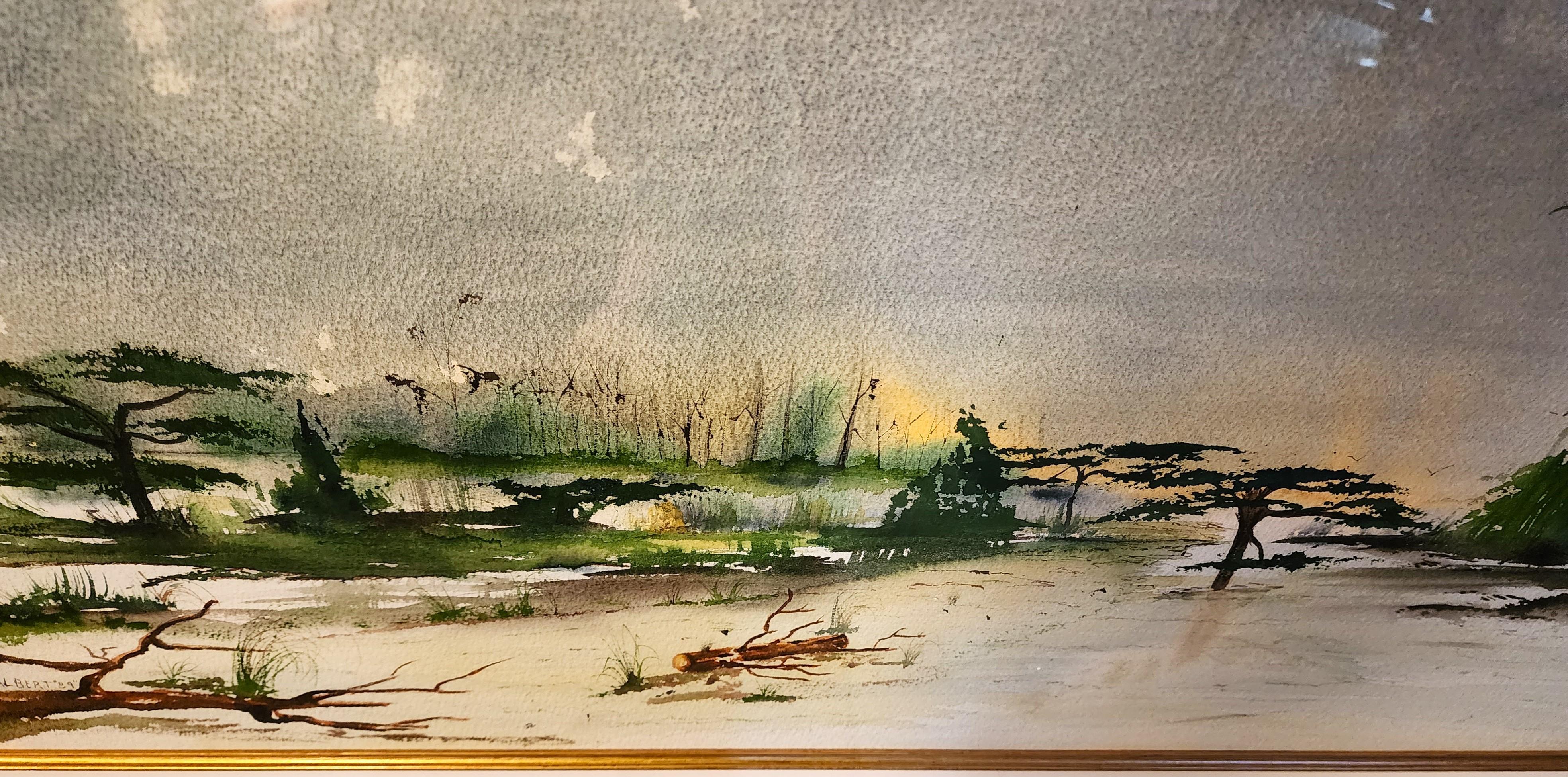 Albert Swayhoover Watercolor Painting Coastal Scene Signed 1989 Framed For Sale 4