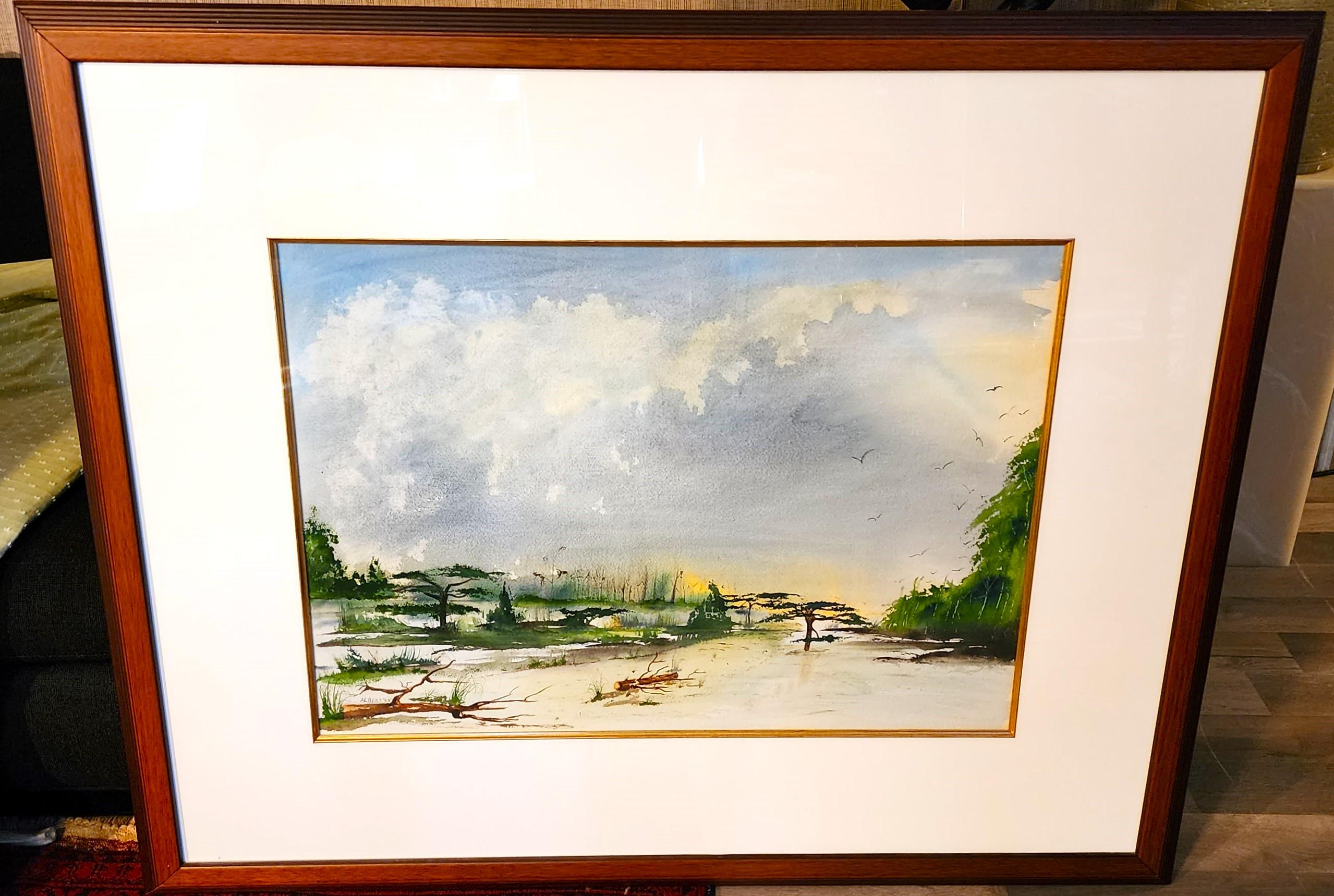 For FULL item description click on CONTINUE READING at the bottom of this page.

Offering One Of Our Recent Palm Beach Estate Fine Art Acquisitions Of A
Signed 1989 Albert Swayhoover Coastal Scene Watercolor Painting

Approximate Measurements
