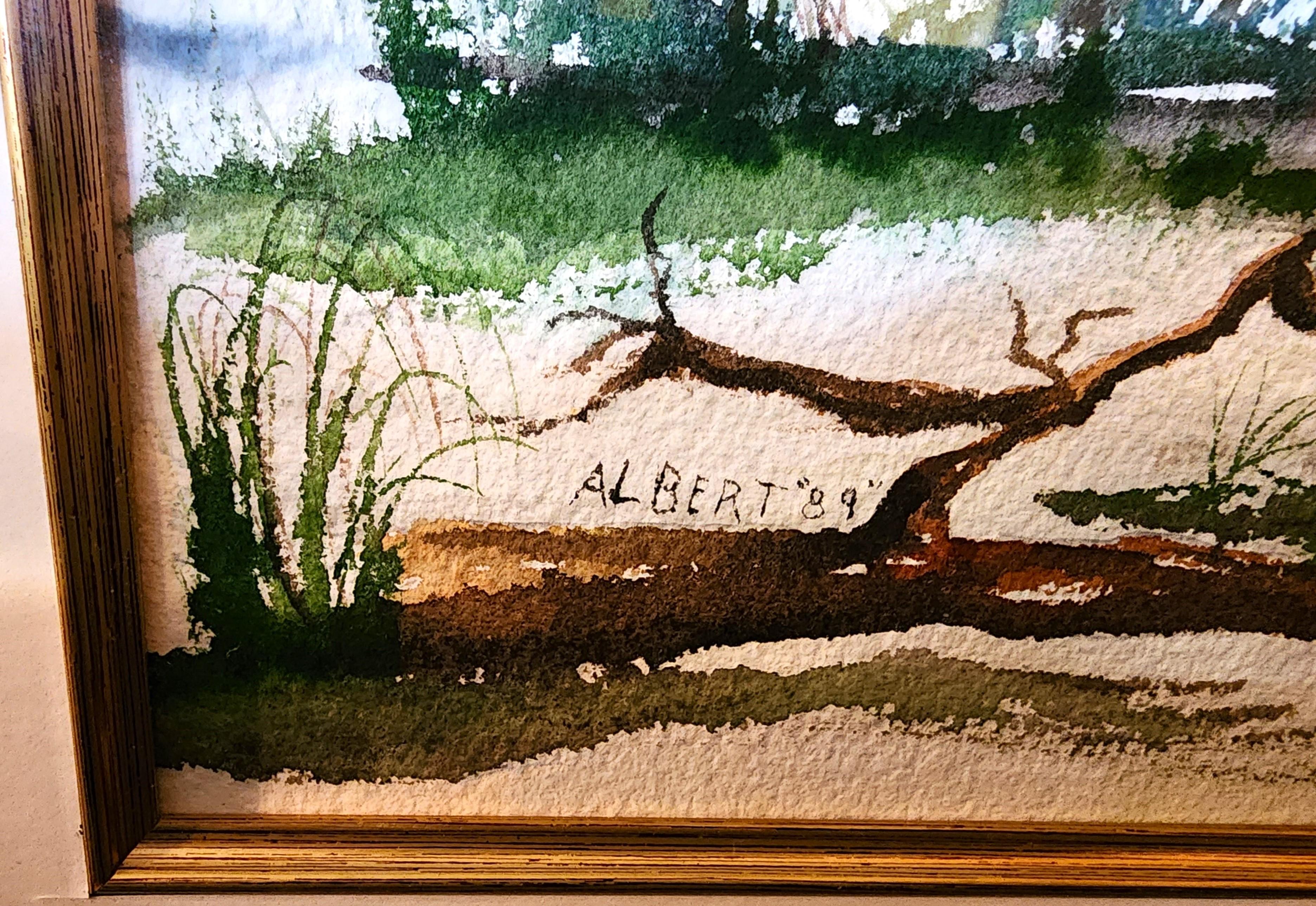 Albert Swayhoover Watercolor Painting Coastal Scene Signed 1989 Framed In Good Condition For Sale In Lake Worth, FL