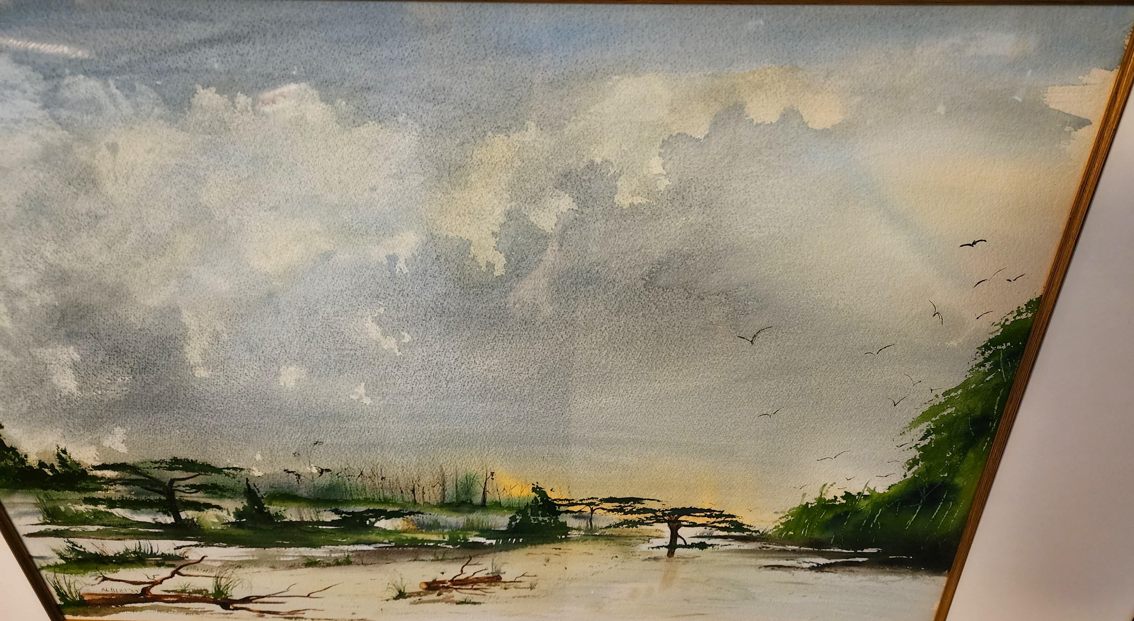 Albert Swayhoover Watercolor Painting Coastal Scene Signed 1989 Framed For Sale 2