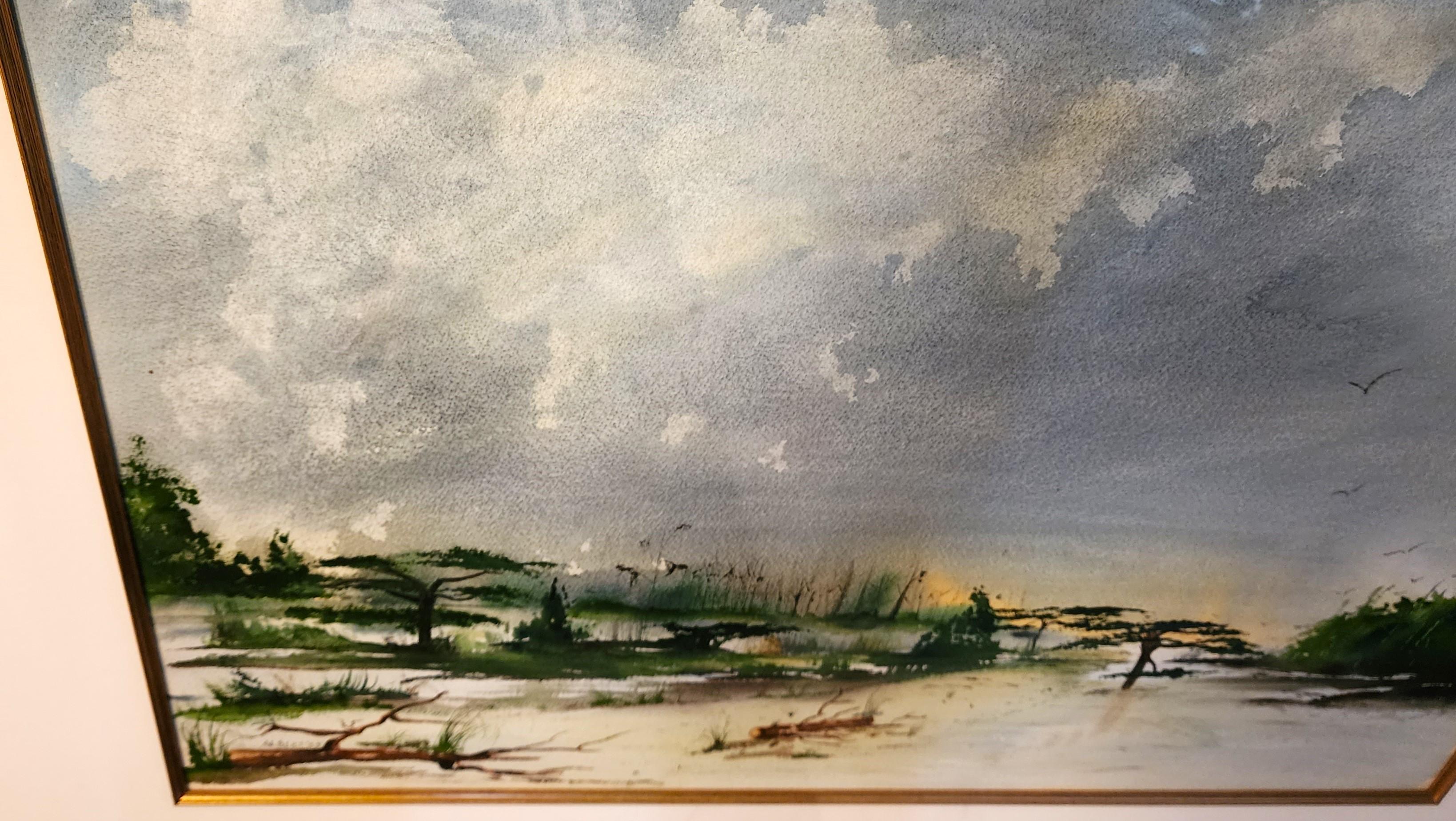 Albert Swayhoover Watercolor Painting Coastal Scene Signed 1989 Framed For Sale 3