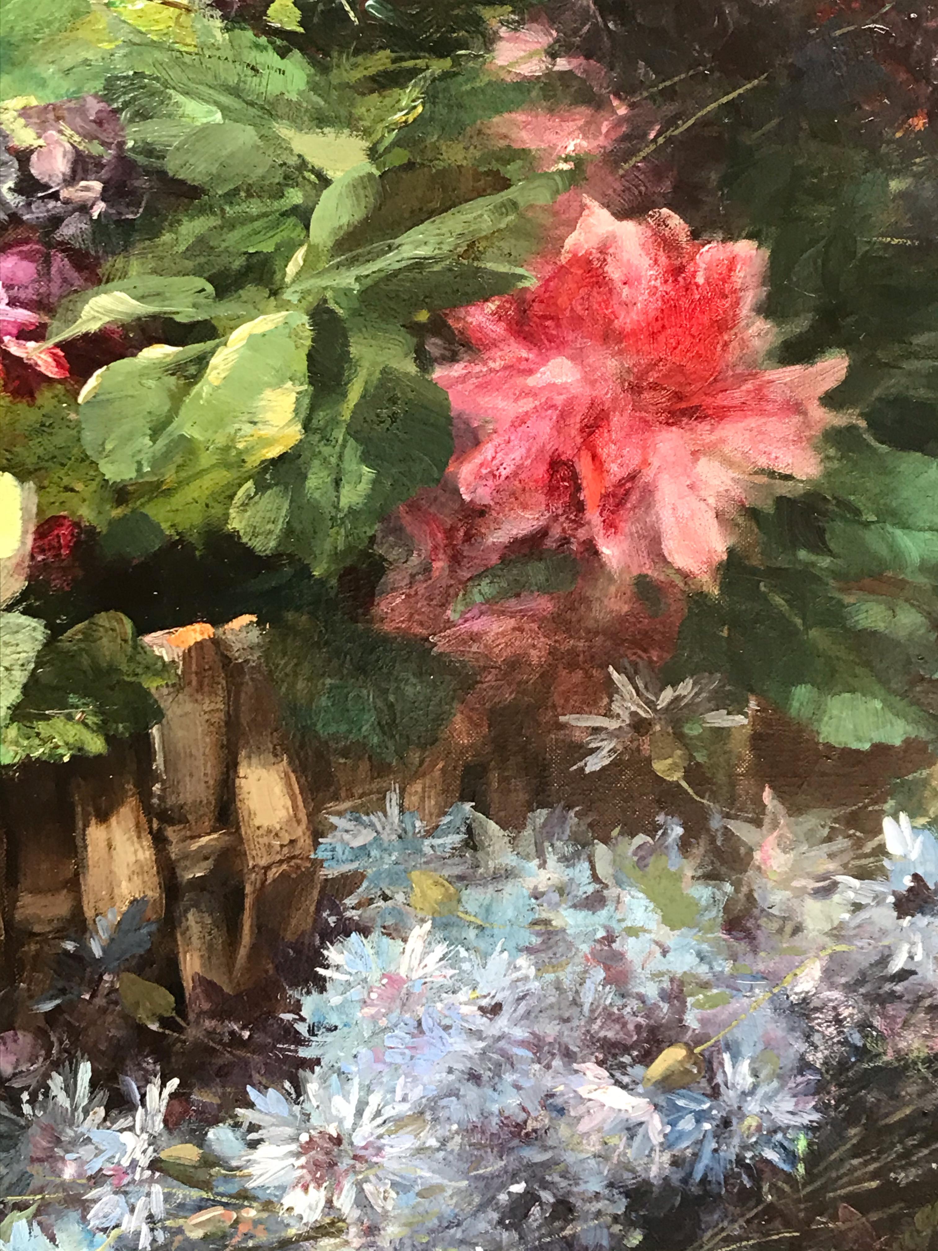 Bunch of Spring Flowers - Brown Still-Life Painting by Albert Tibule Furcy de Lavault 