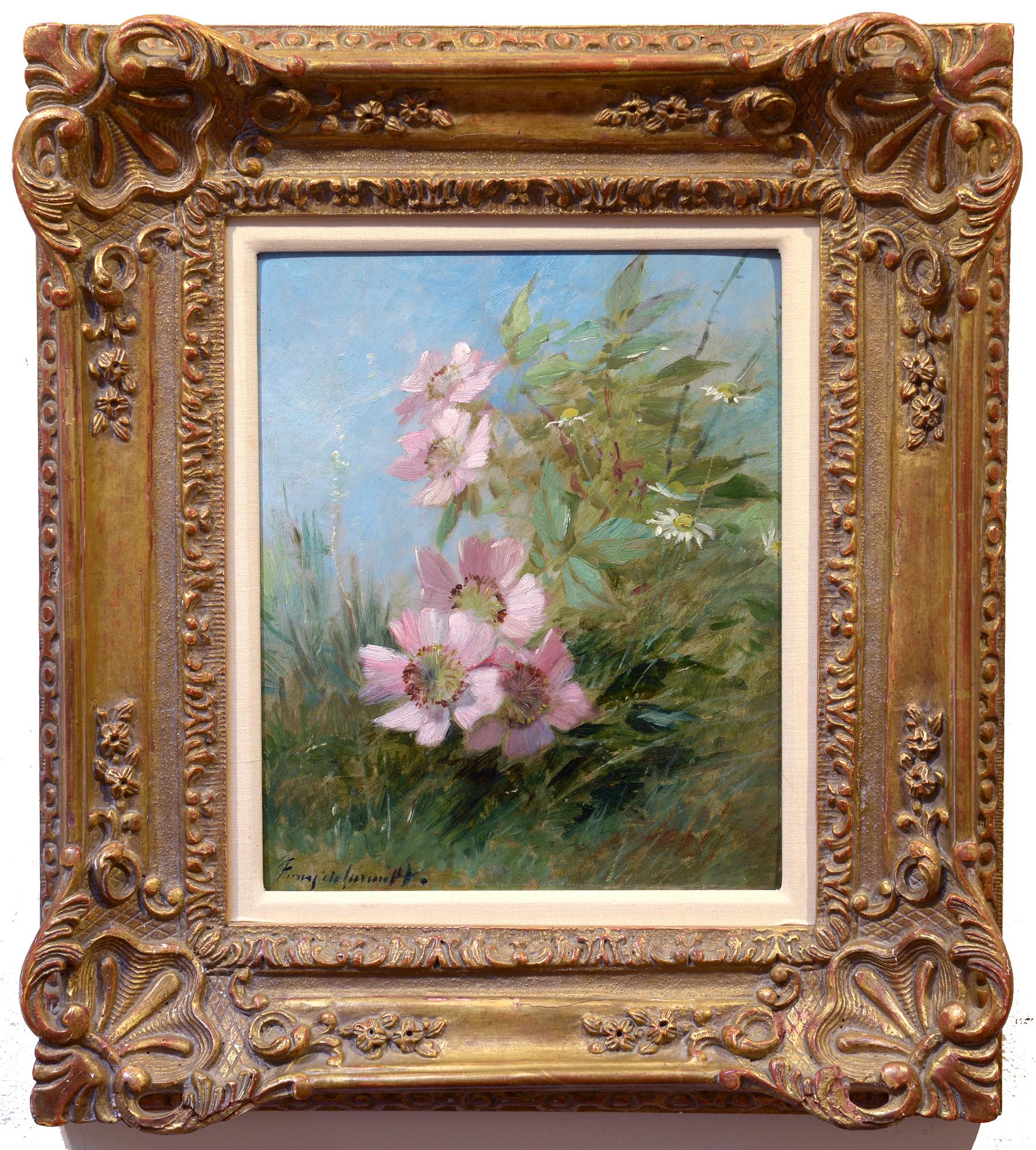 Fleurs sauvages, impressionniste, Nature, paysage, huile sur toile - Painting de Albert Tibule Furcy de Lavault 