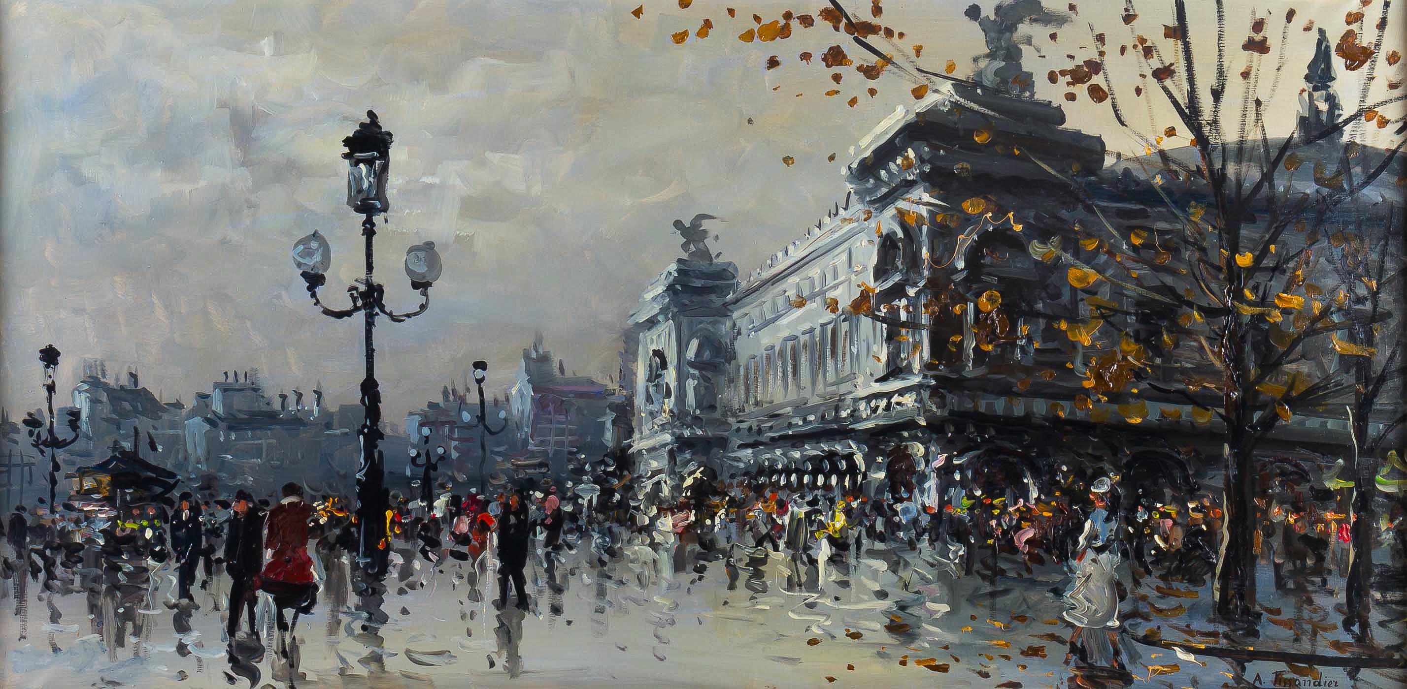 French Albert Tissandier Oil on Canvas Place De L’opéra Paris, circa 1870-1880 For Sale