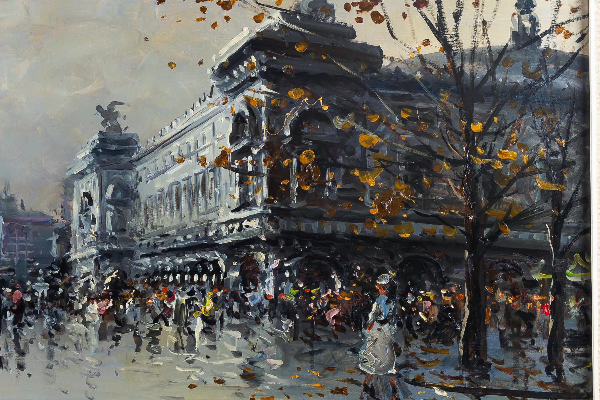 Hand-Painted Albert Tissandier Oil on Canvas Place De L’opéra Paris, circa 1870-1880 For Sale