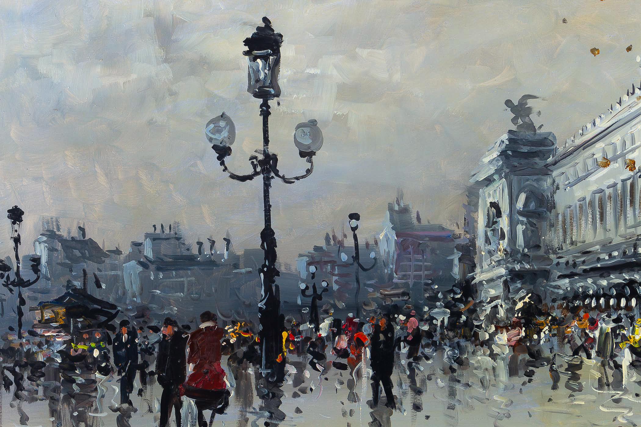 Albert Tissandier Oil on Canvas Place De L’opéra Paris, circa 1870-1880 In Good Condition For Sale In Saint Ouen, FR