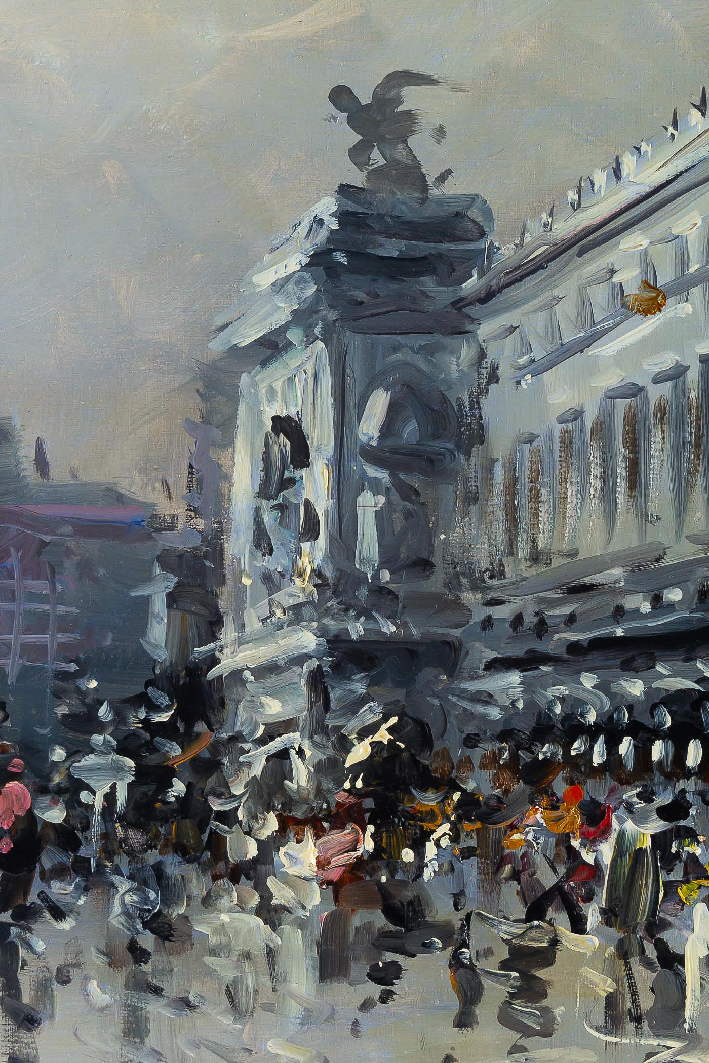 19th Century Albert Tissandier Oil on Canvas Place De L’opéra Paris, circa 1870-1880 For Sale