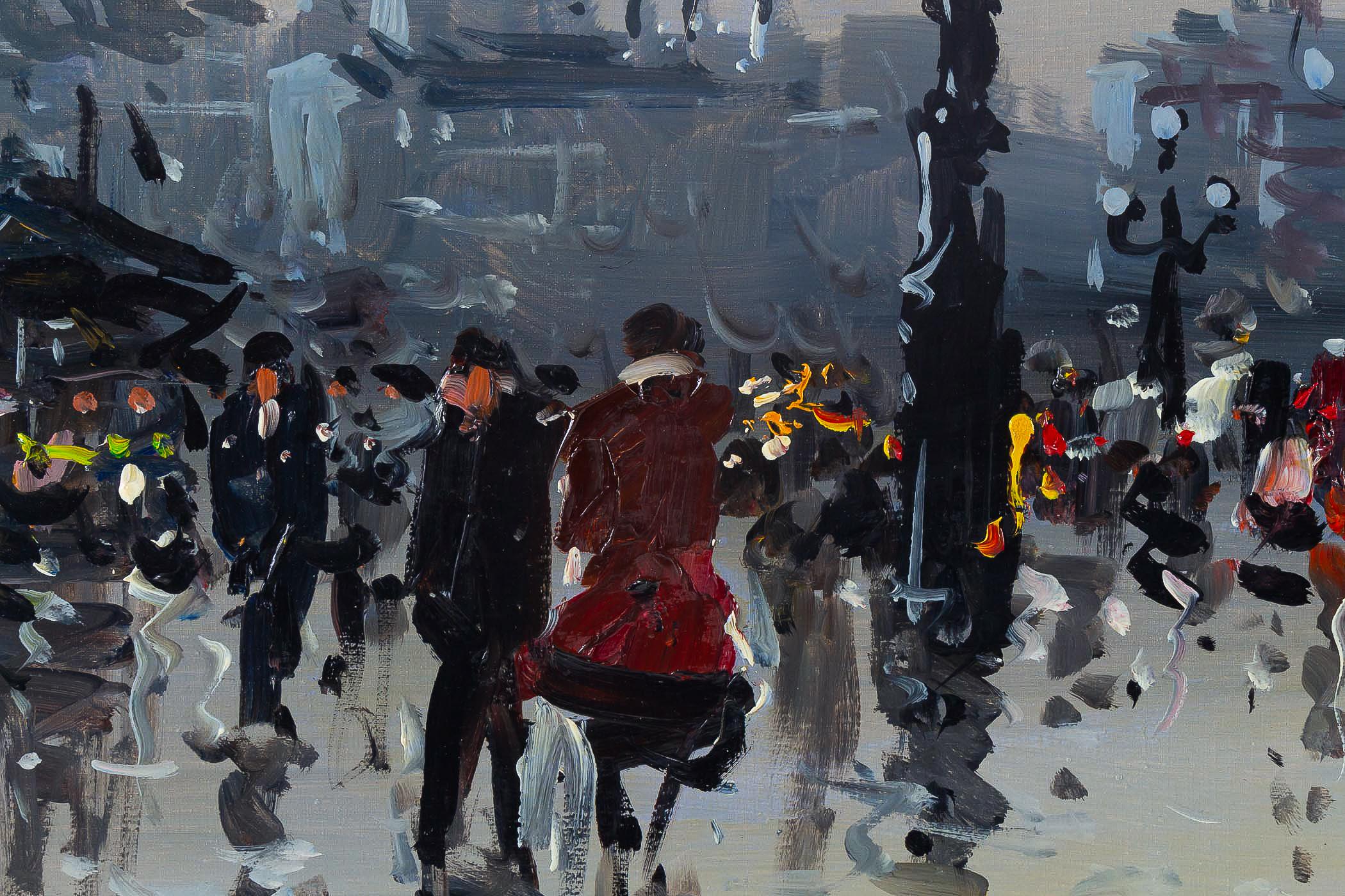 Albert Tissandier Oil on Canvas Place De L’opéra Paris, circa 1870-1880 For Sale 1