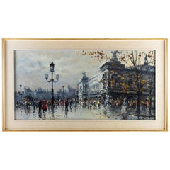 Antique Albert Tissandier Oil on Canvas Place De L’opéra Paris, circa 1870-1880