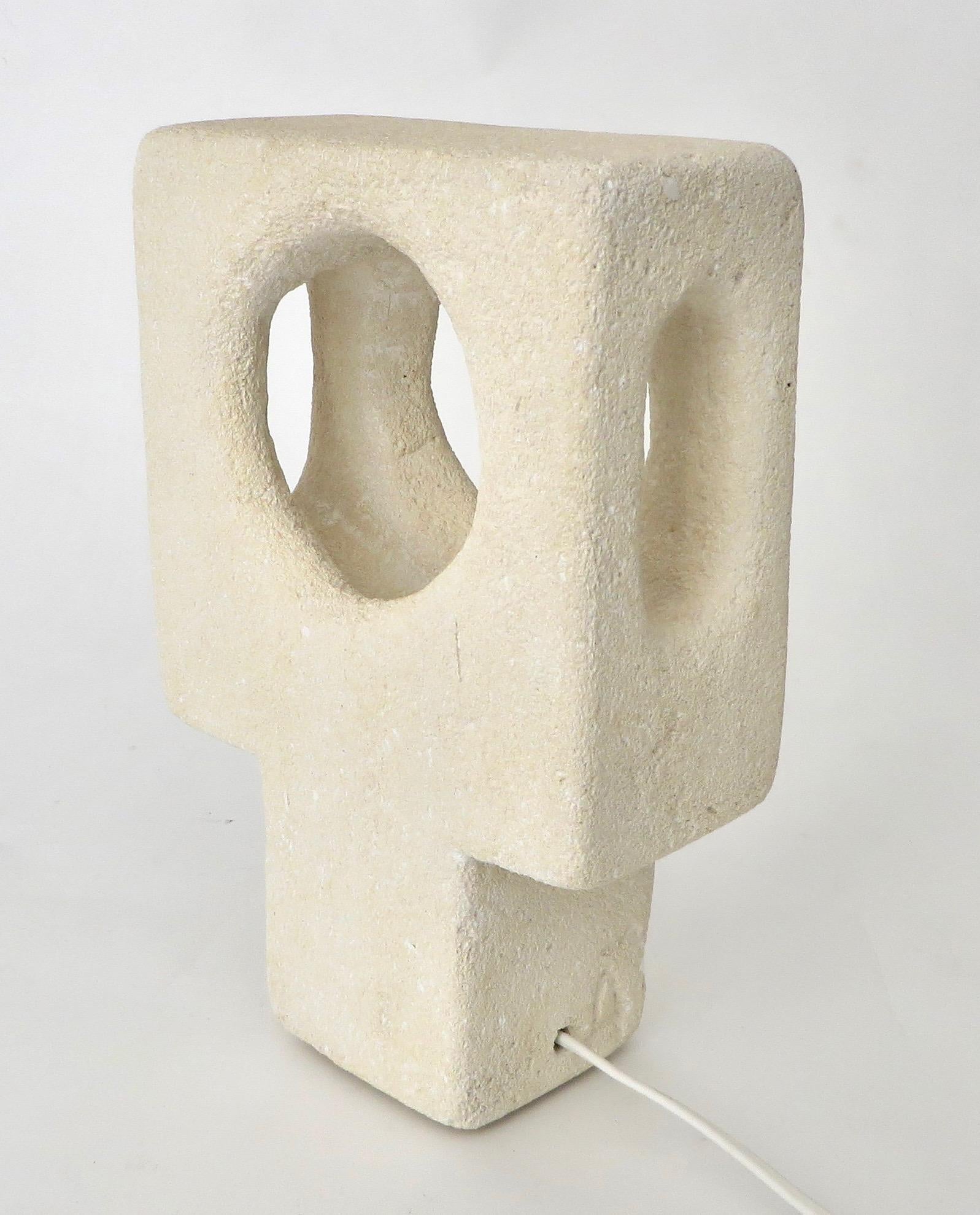 Mid-Century Modern Albert Tormos Carved French Limestone Table Lamp