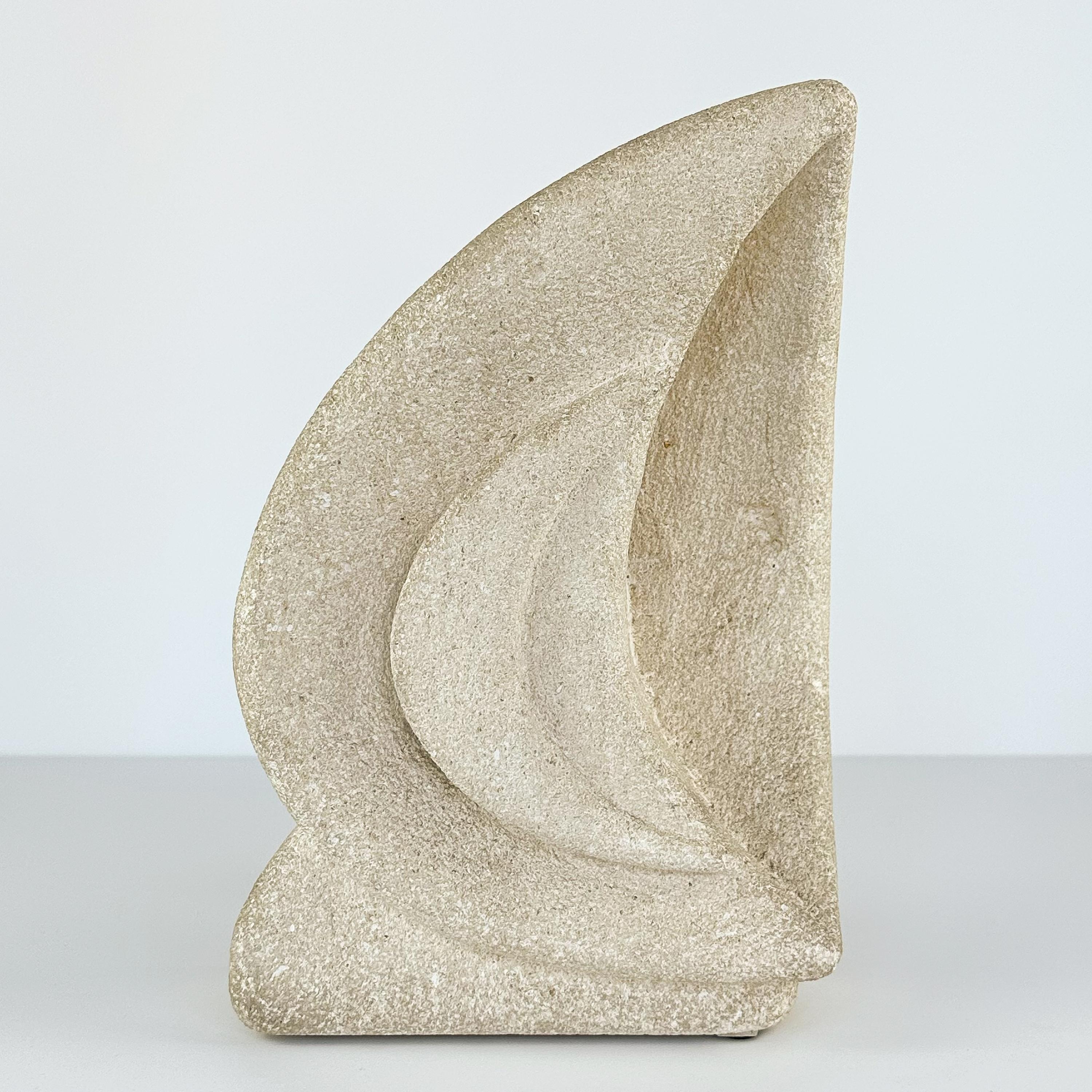 Albert Tormos hand carved solid limestone table lamp, France circa 1970s. A unique abstract sailboat or wave form. Albert Tormos was a Vallauris artist who also worked in St. Tropez during the period. Incised signature 