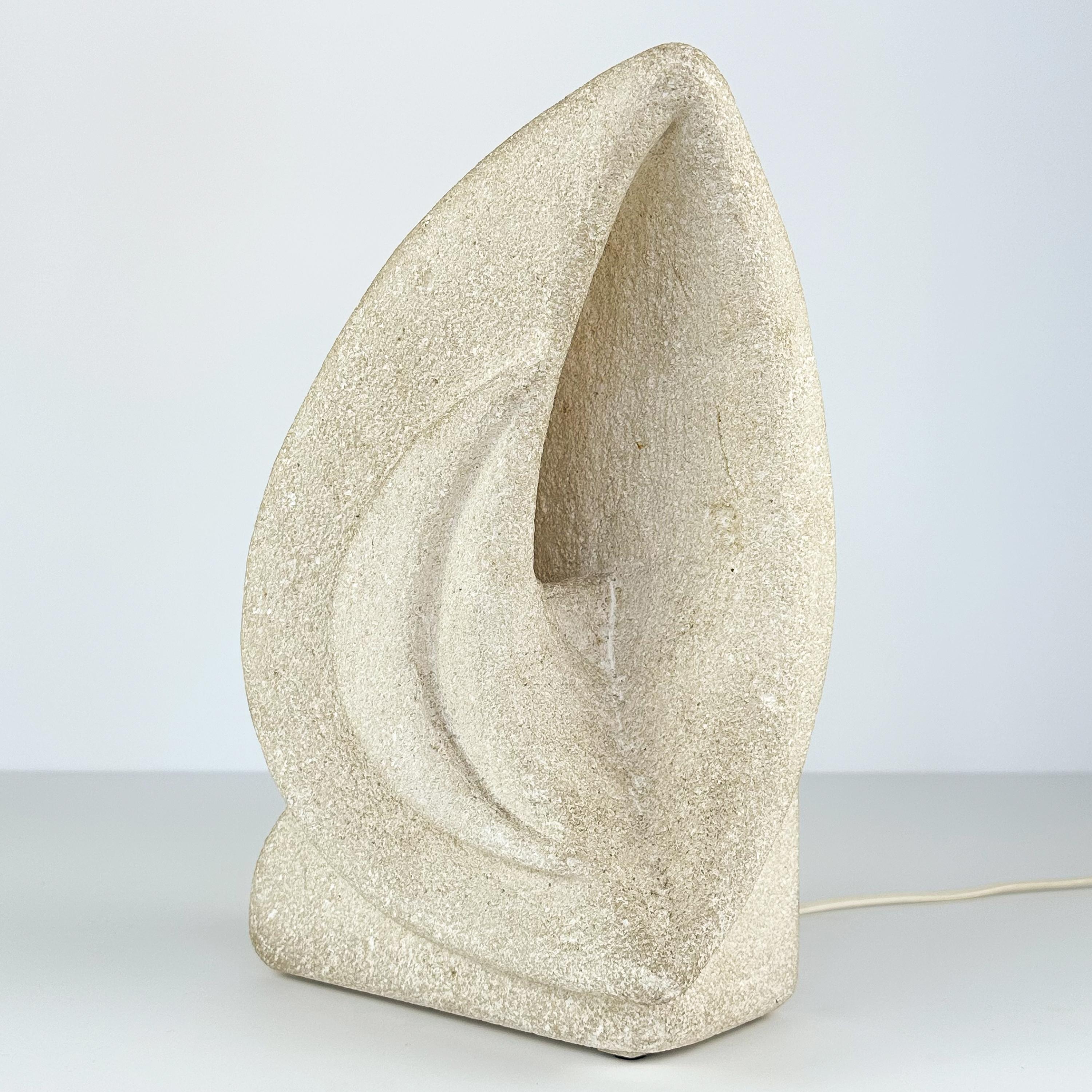 Mid-Century Modern Albert Tormos Carved Limestone Table Lamp 