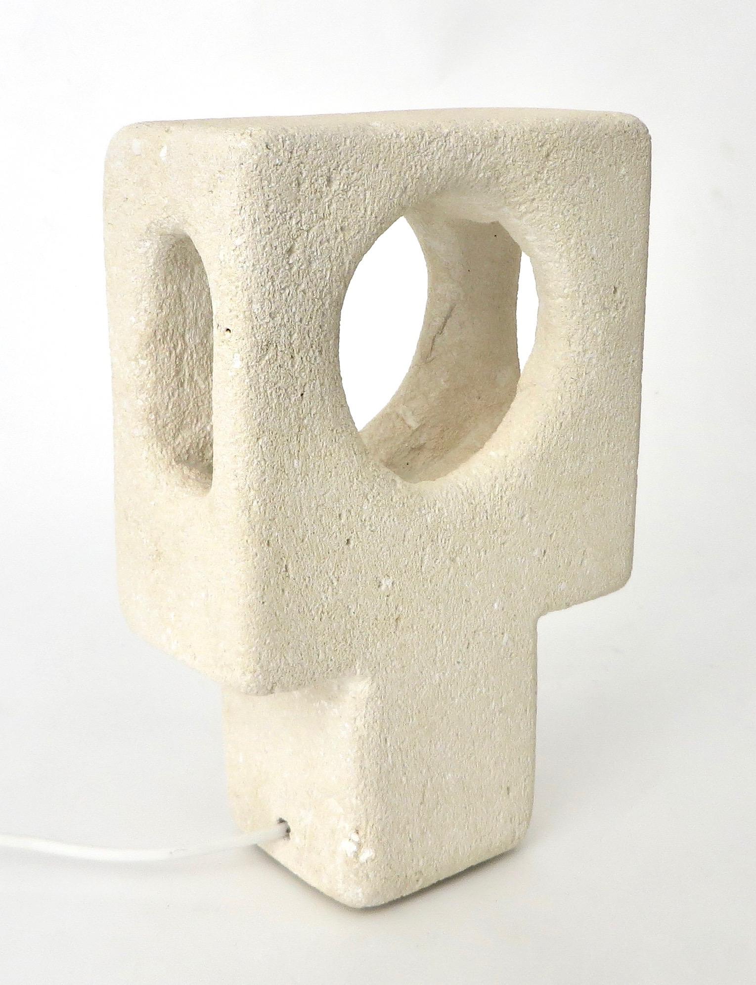 Mid-Century Modern Albert Tormos Carved Sculptural French Limestone Table Lamp