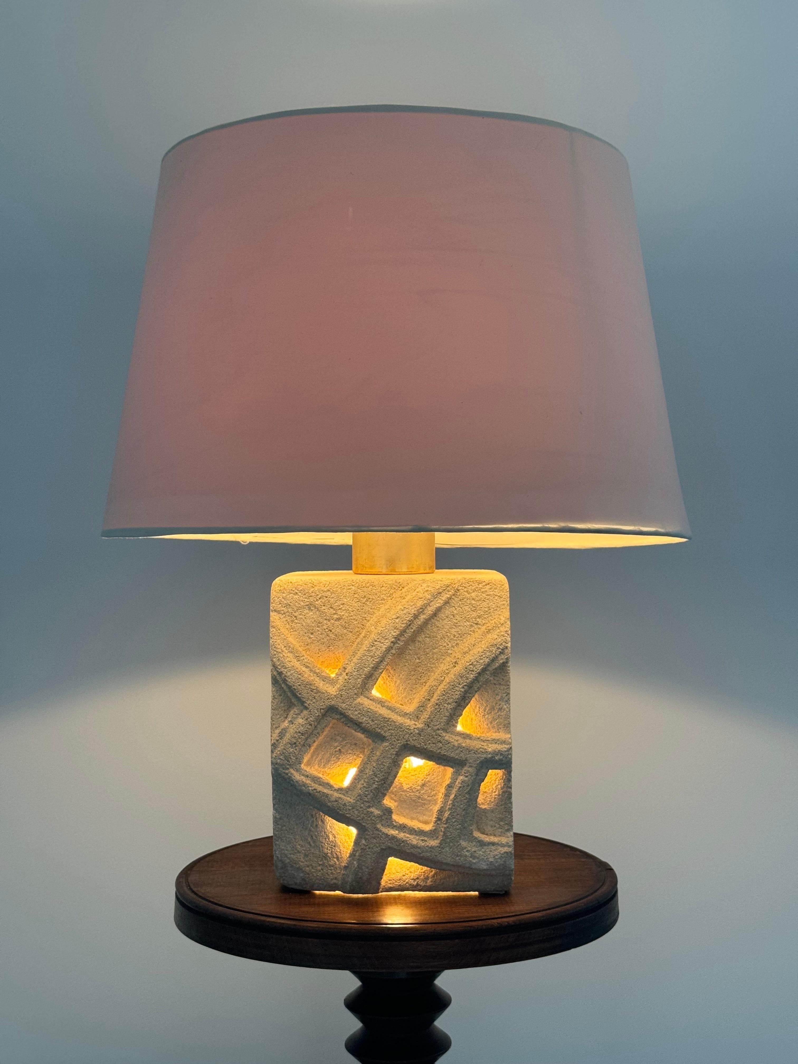 Albert Tormos, French massive stone sculpture lamp with abstract design, 1970s For Sale 5