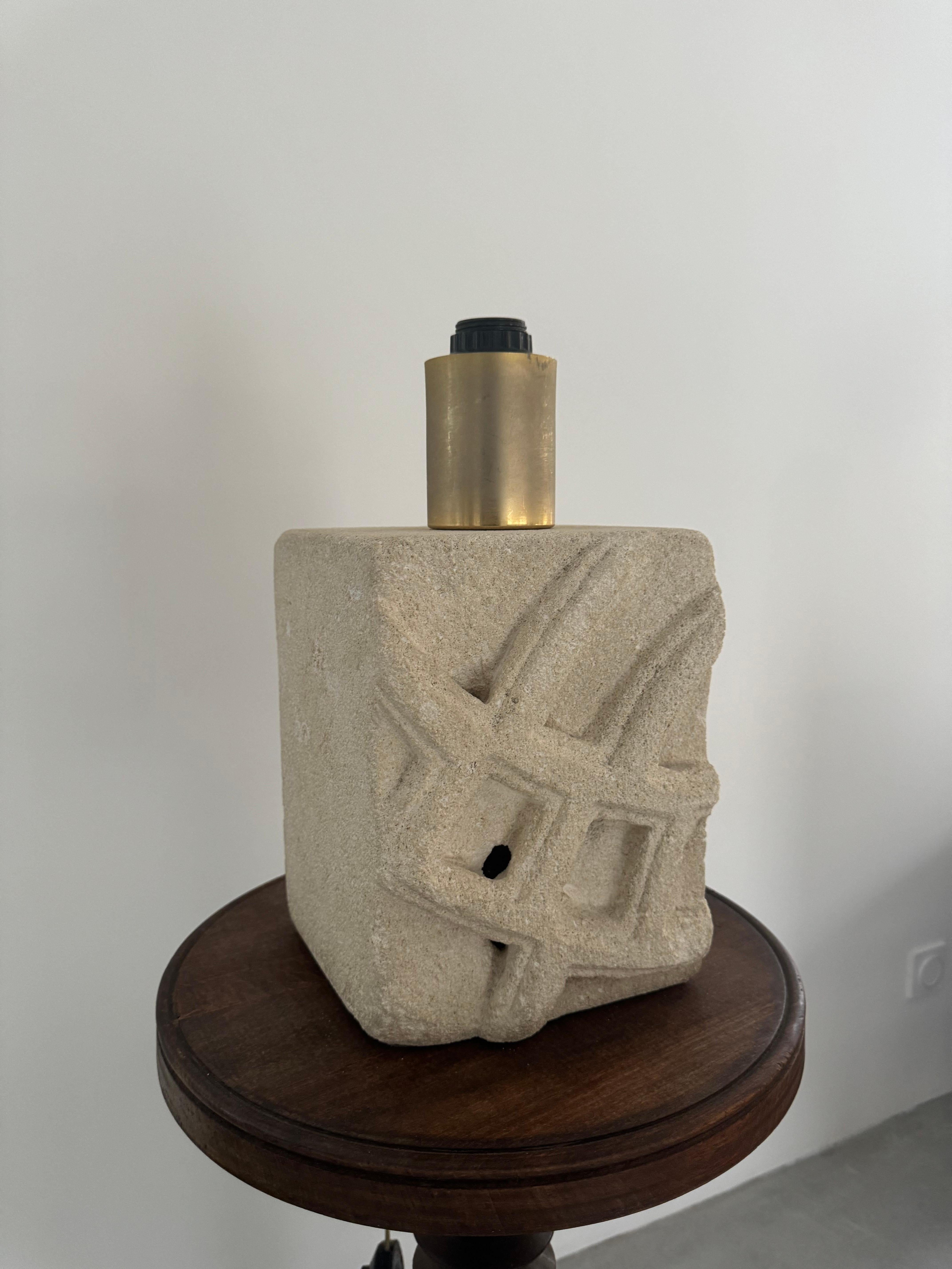 Albert Tormos, French massive stone sculpture lamp with abstract design, 1970s For Sale 6