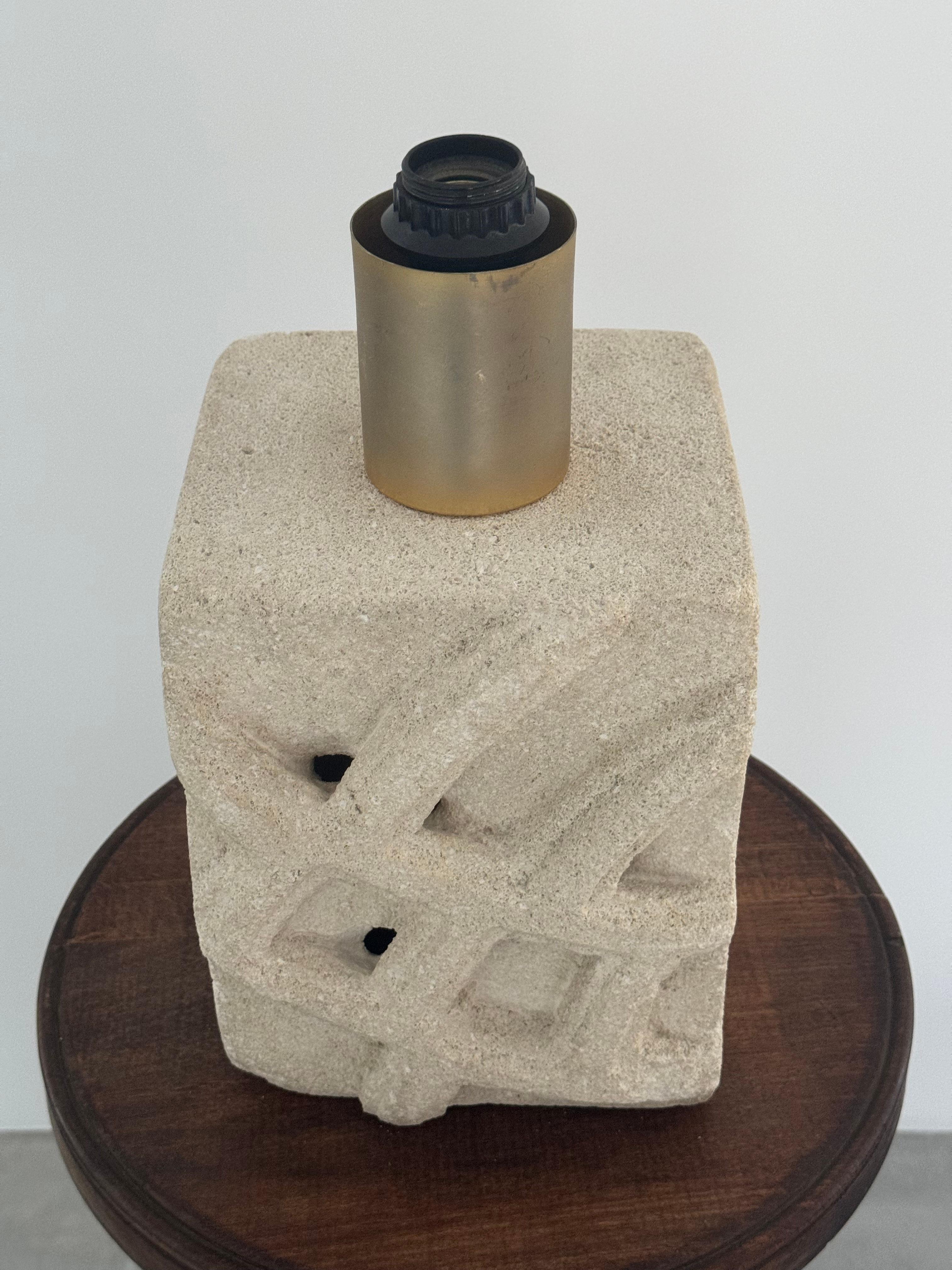 Albert Tormos, French massive stone sculpture lamp with abstract design, 1970s For Sale 7