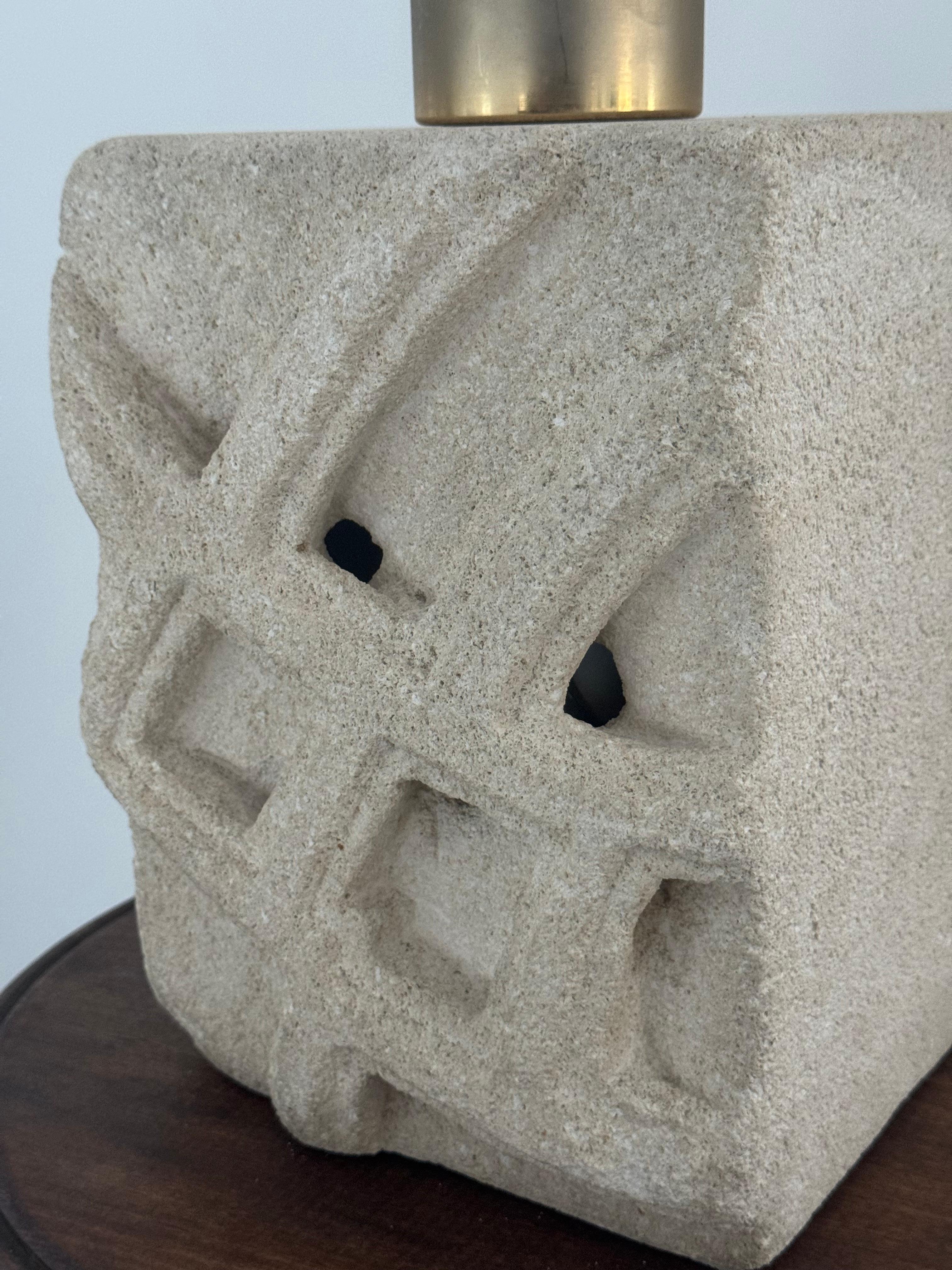 Albert Tormos, French massive stone sculpture lamp with abstract design, 1970s For Sale 8