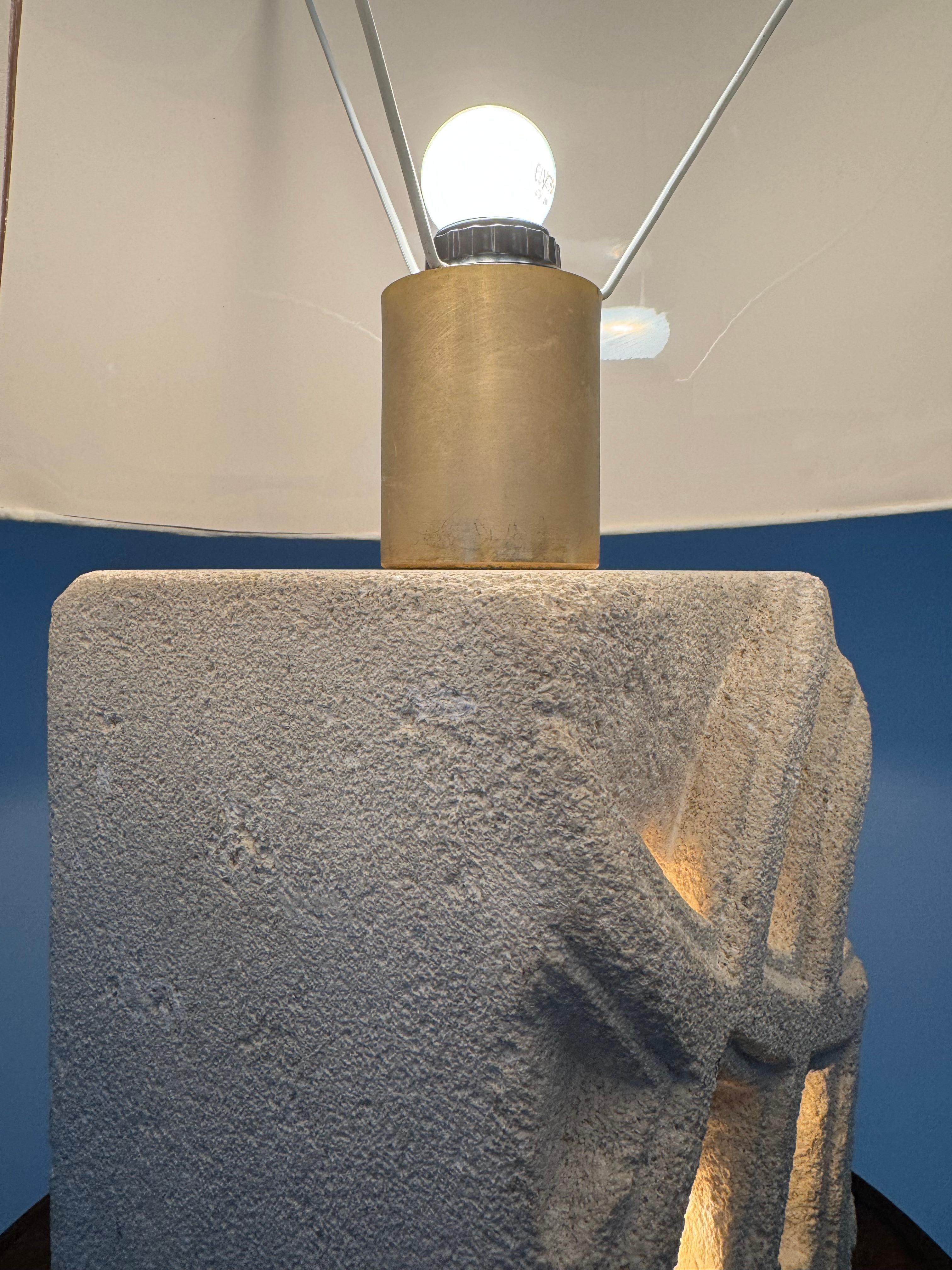Albert Tormos, French massive stone sculpture lamp with abstract design, 1970s For Sale 1