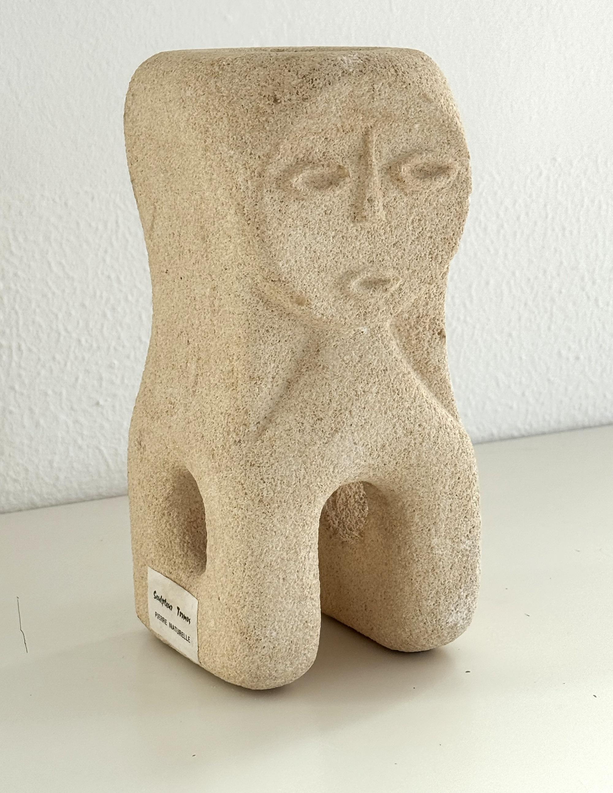 French Albert Tormos hand-carved organic Table Lamp in Limestone, 1960 For Sale