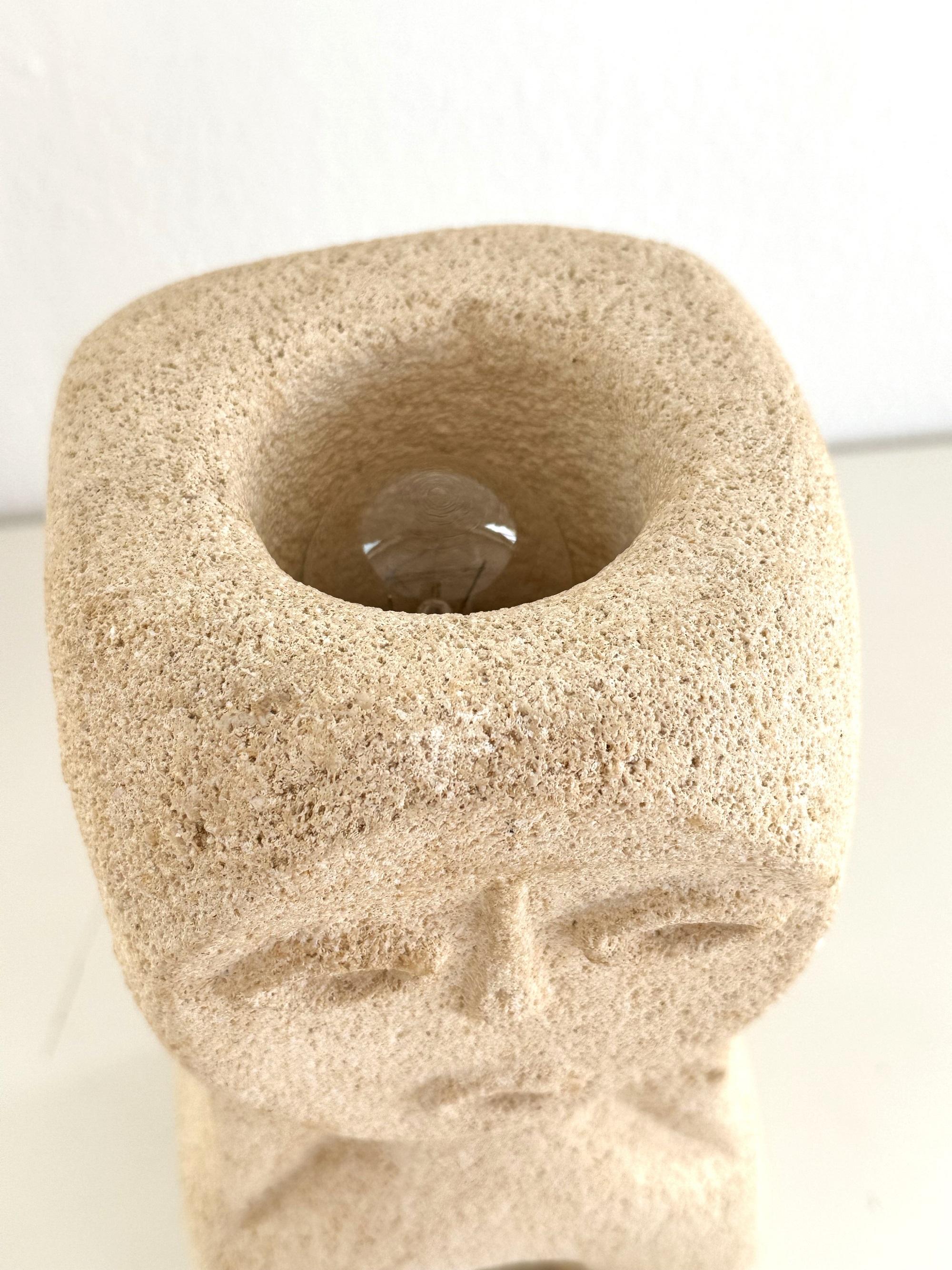 Hand-Carved Albert Tormos hand-carved organic Table Lamp in Limestone, 1960 For Sale