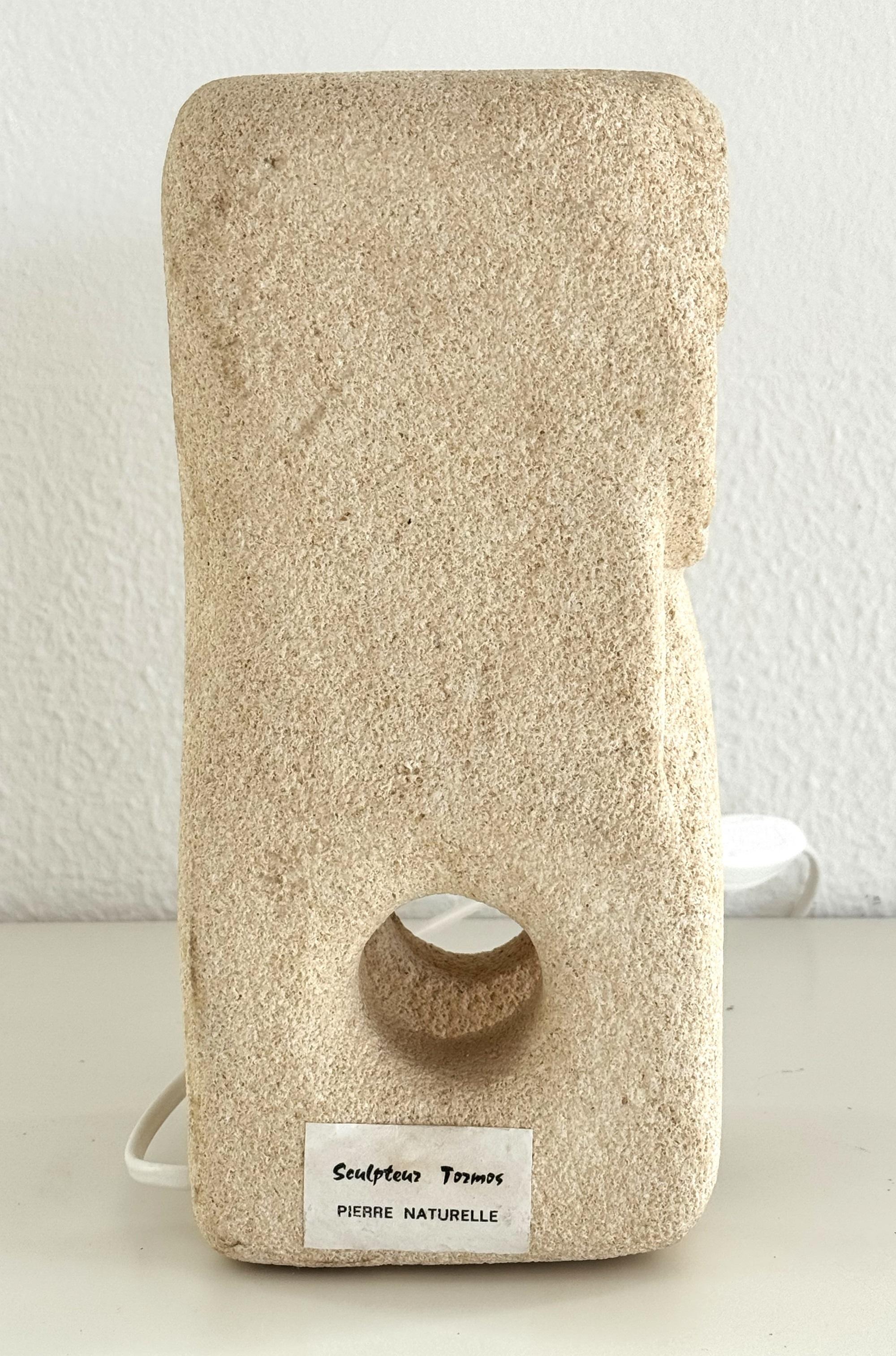 20th Century Albert Tormos hand-carved organic Table Lamp in Limestone, 1960 For Sale