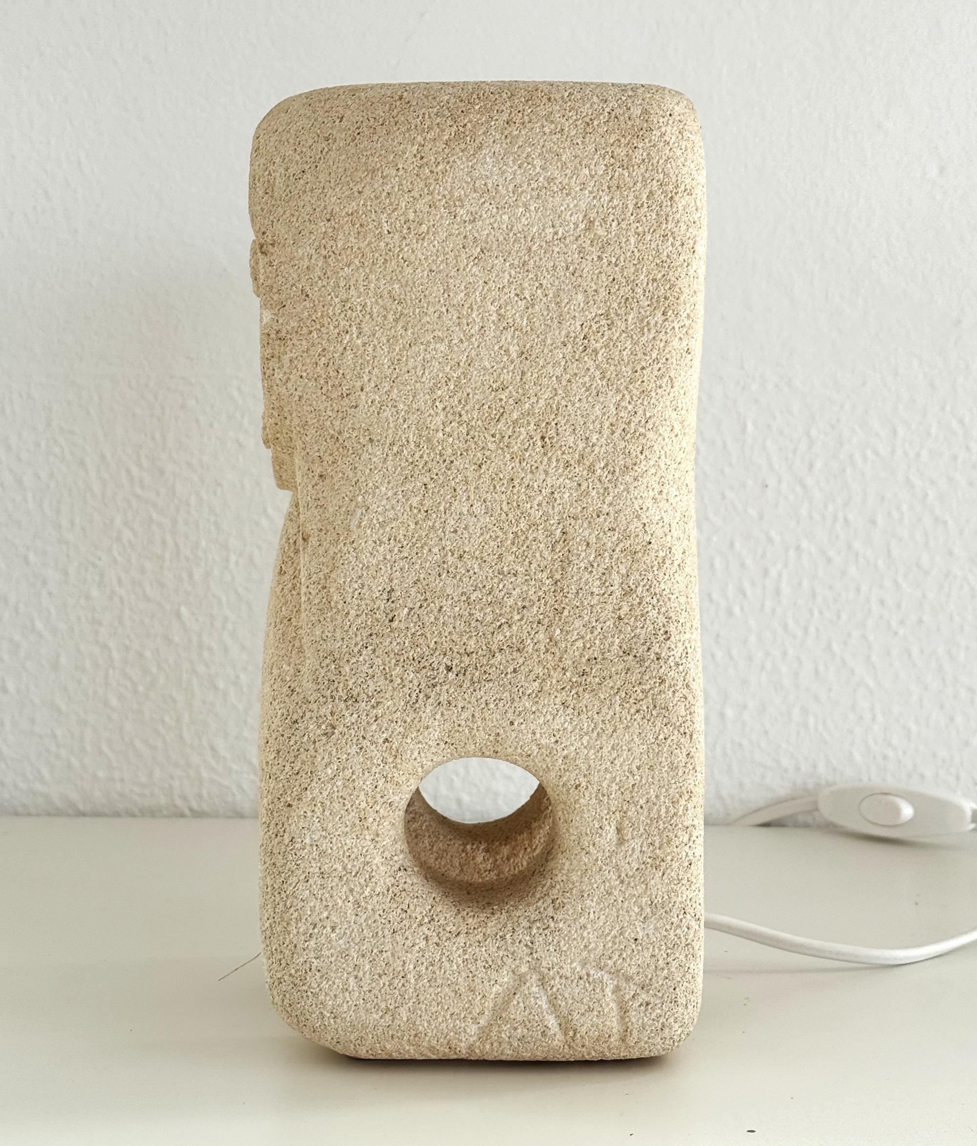 Albert Tormos hand-carved organic Table Lamp in Limestone, 1960 For Sale 1