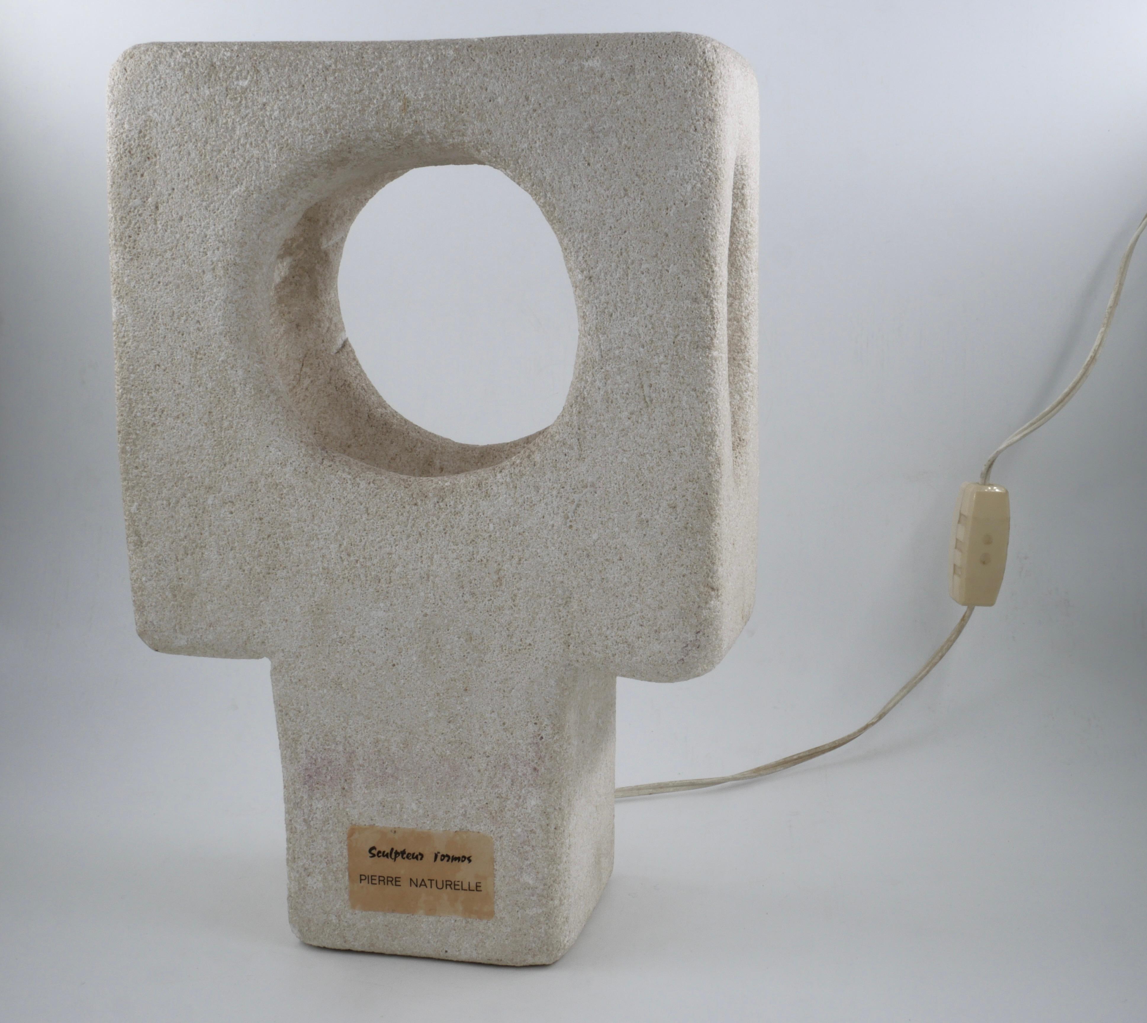 Albert Tormos Stone Lamp Sculpture Hand-Carved Luberon Stone, Saint Tropez, 1970 4