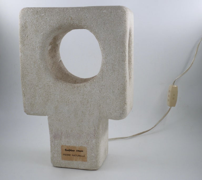 Albert Tormos Stone Lamp Sculpture Hand-Carved Luberon Stone, Saint Tropez, 1970 For Sale 4