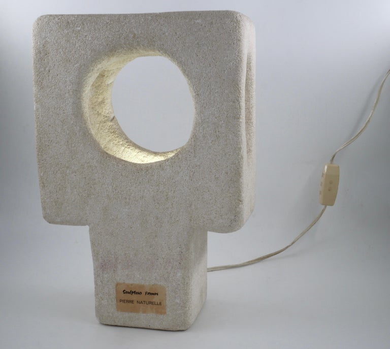 Albert Tormos Stone Lamp Sculpture Hand-Carved Luberon Stone, Saint Tropez, 1970 For Sale 5